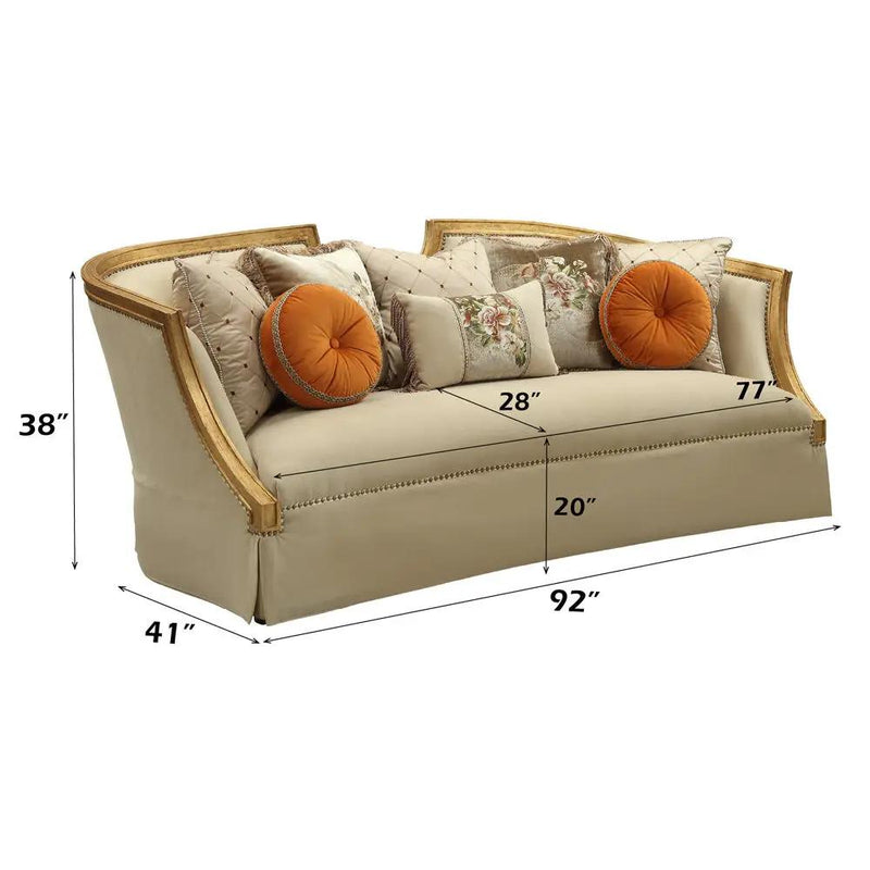 Daesha - Sofa With 8 Pillows - Tan Flannel & Antique Gold by Unique Piece Furniture
