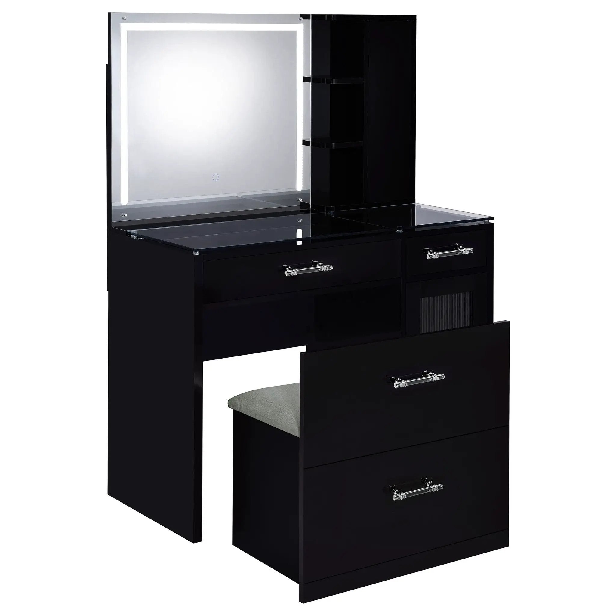 Flora 2-drawer Vanity Set with LED Mirror Black High Gloss by Unique Piece Furniture