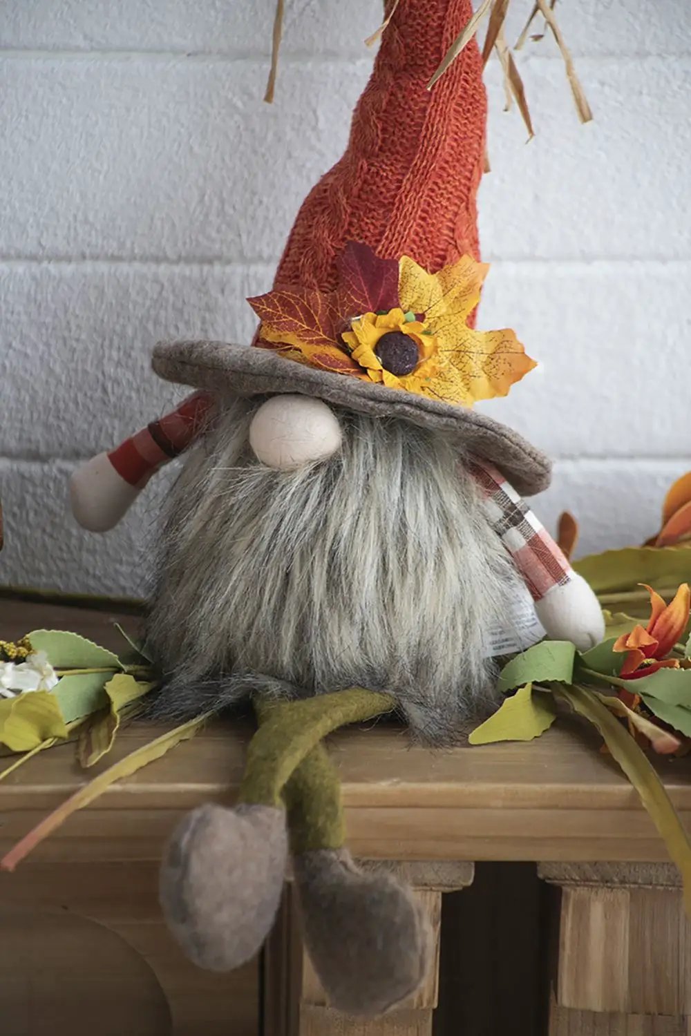 Sitting Gnome With Maple Leaf On Hat, For Holiday Harvest Festival Fall Festival & Thanksgiving Table Decorations (Set of 2) - Orange Multi by Unique Piece Furniture