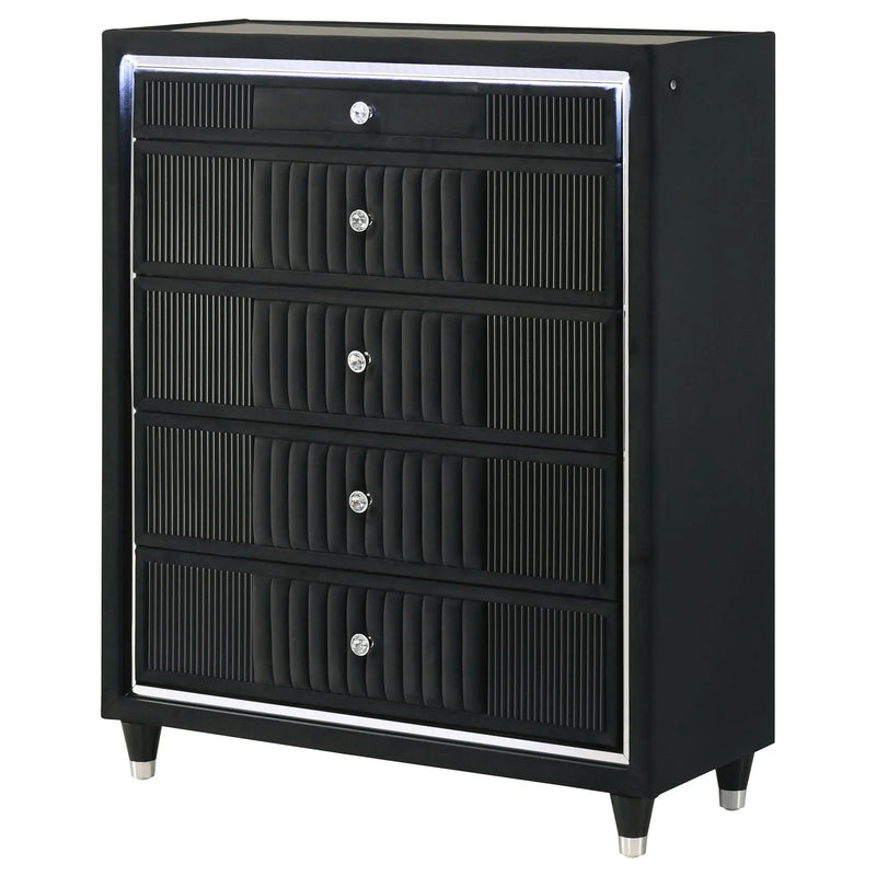 Ravenne 5-drawer Velvet Upholstered LED Chest of Drawers Black by Unique Piece Furniture