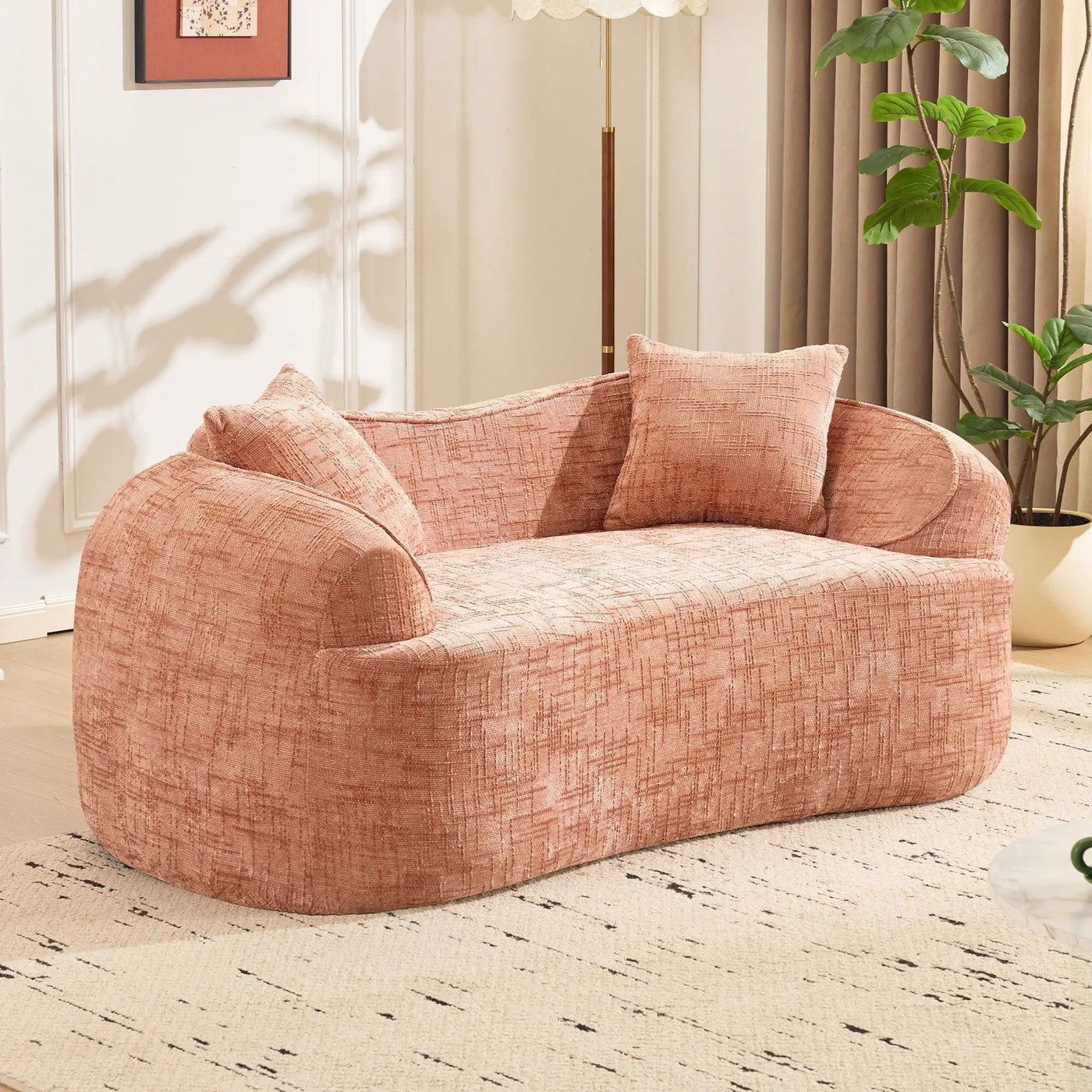 Curved 2 Person Compress Sofa With Armrests, Includes Pillows by Unique Piece Furniture