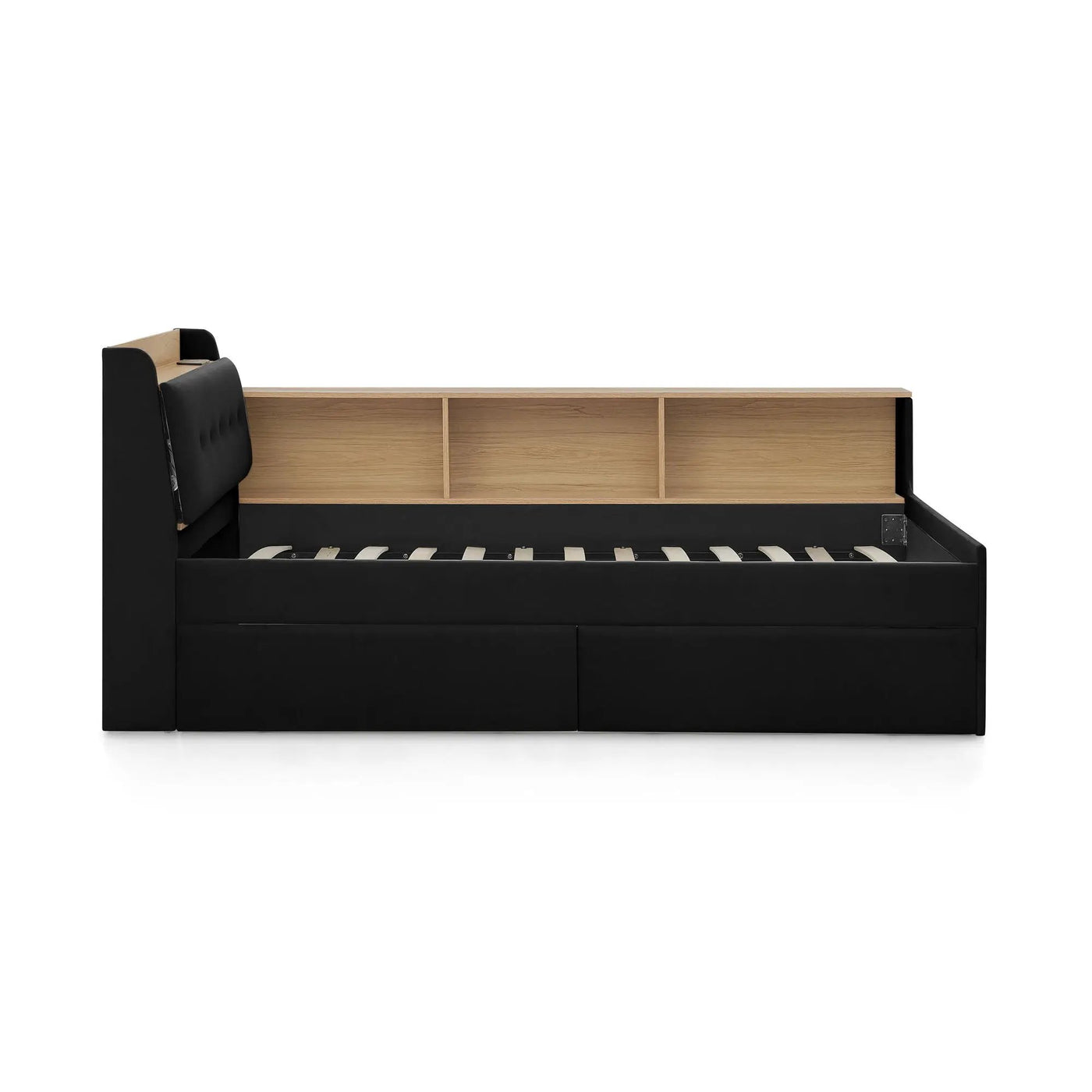 Upholstered Daybed With Storage Headboard, Wireless Charging, LED Lights by HouseOfZazla