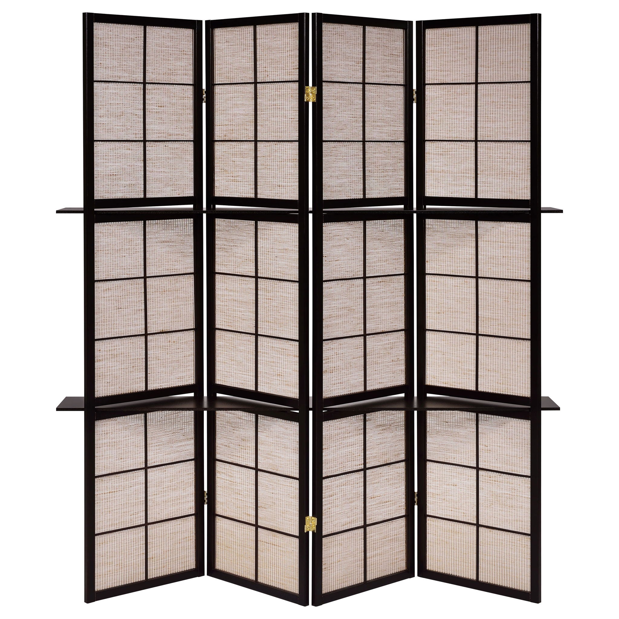 4 Panel Folding Screen With Shelves - Brown by HouseOfZazla