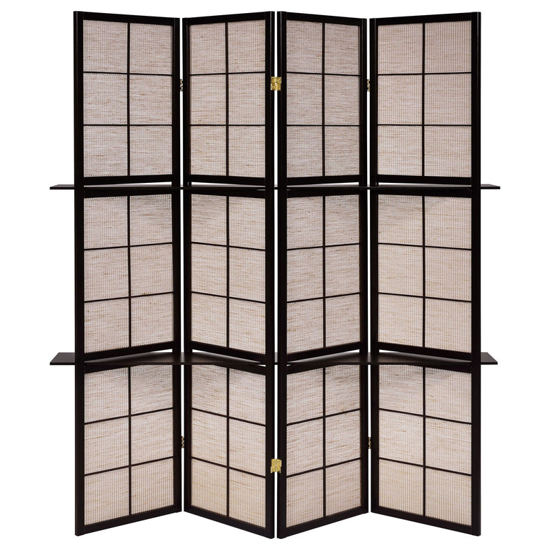 4 Panel Folding Screen With Shelves - Brown by HouseOfZazla