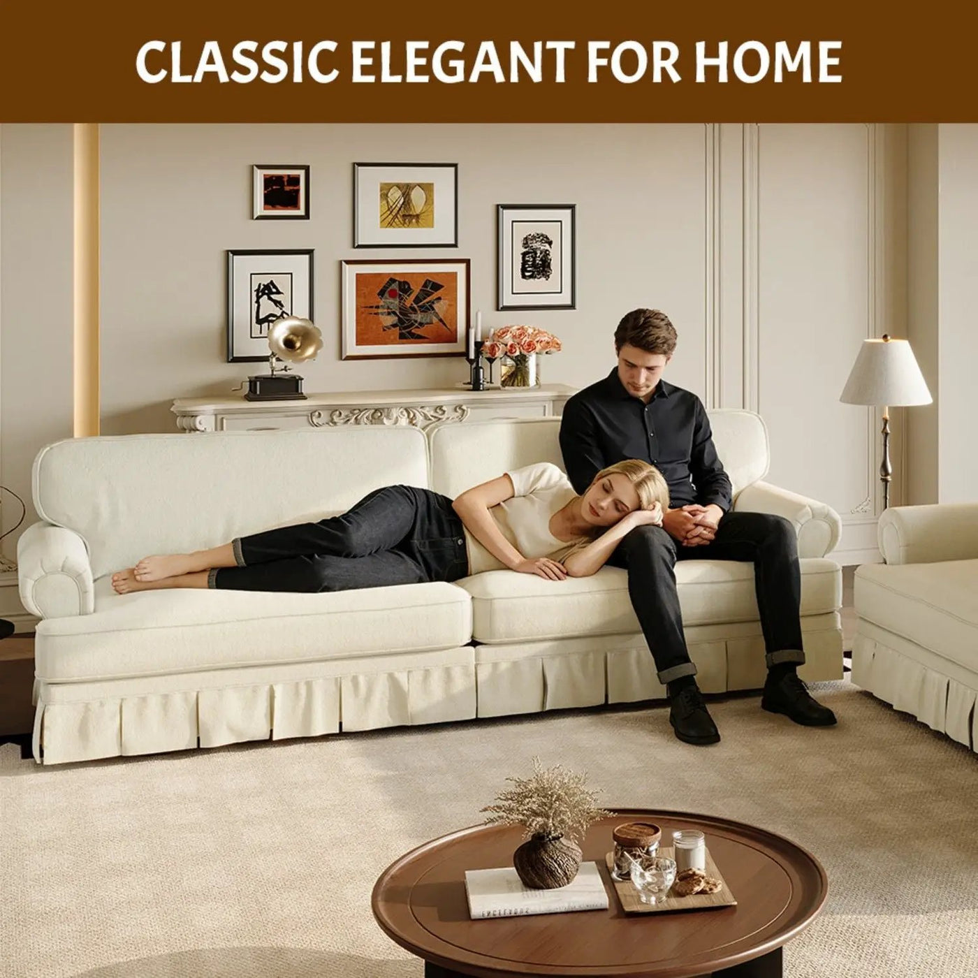 Luxuriously Comfortable Cloud Couch With Elegant Rolled Arms & Pleated Skirt Design by HouseOfZazla