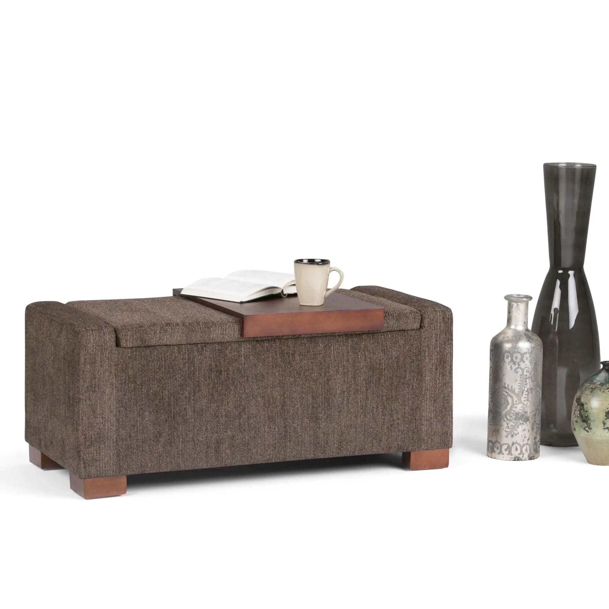 Bretton - Lift Top Storage Ottoman - Deep Umber Brown by HouseOfZazla