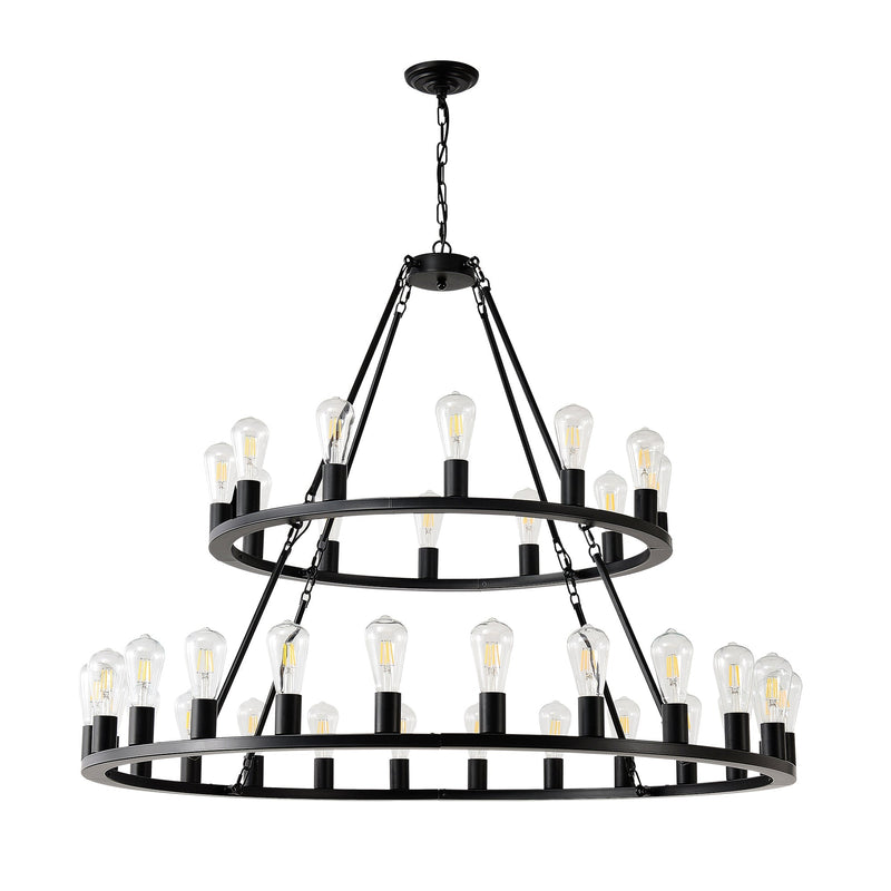 52 Inch Black Wagon Wheel Chandelier, 36-Lights by HouseOfZazla