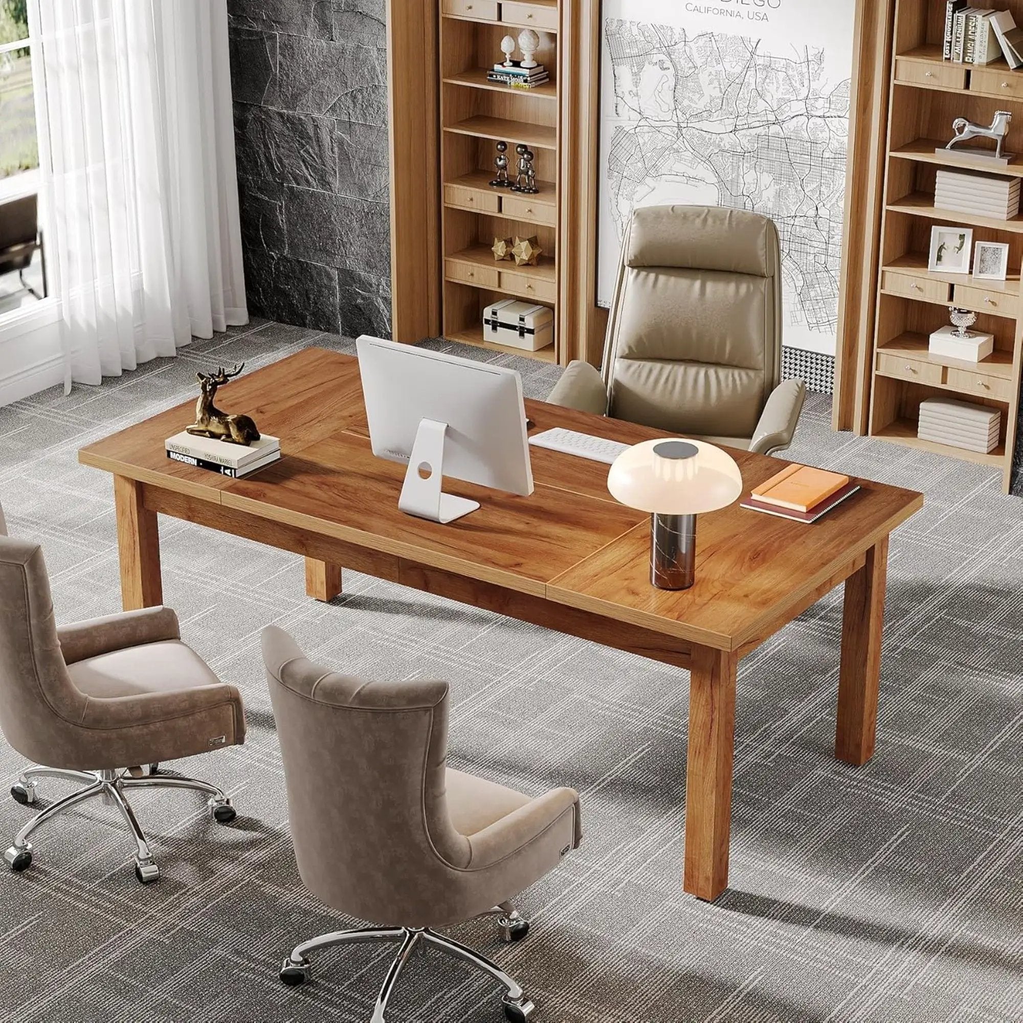 Executive Desk With Legs - Natural / Light Brown by HouseOfZazla