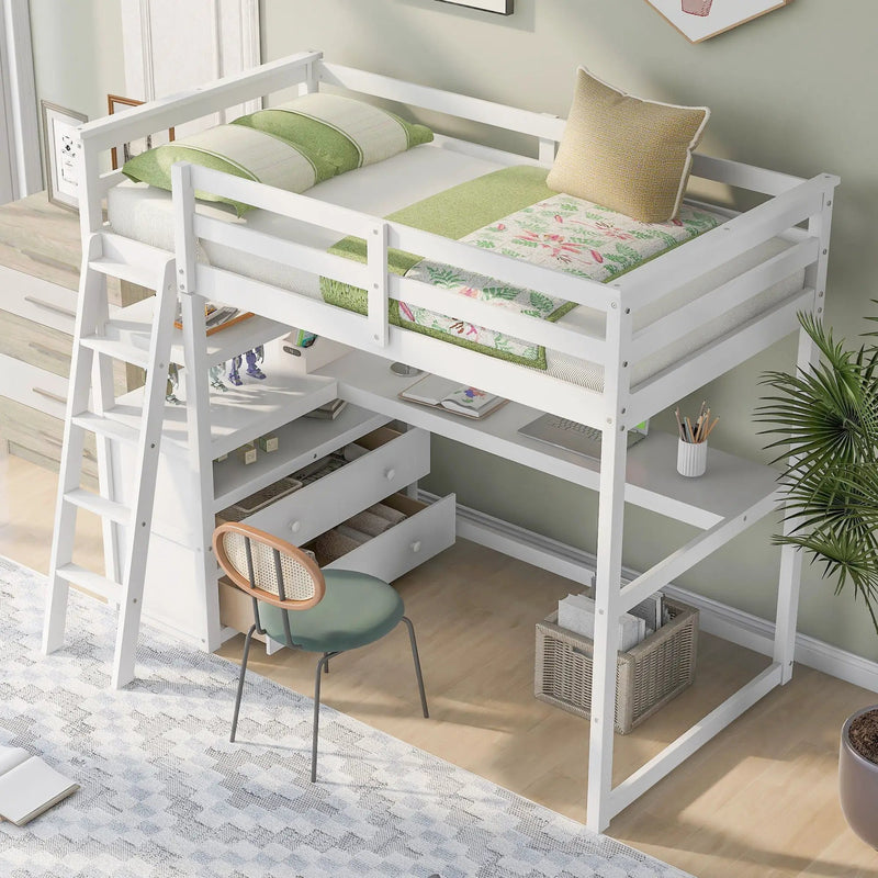Modern Loft Bed With Built In Desk, Shelves, And 2 Drawers by Unique Piece Furniture