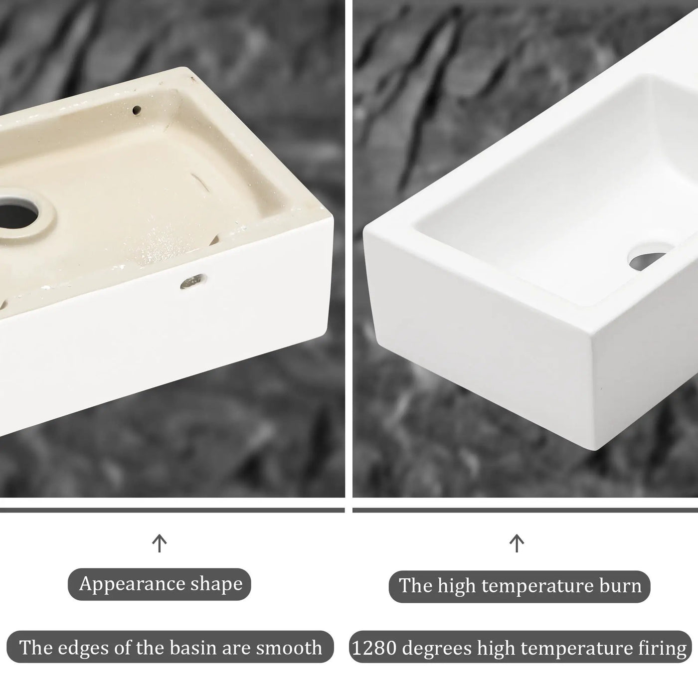 Modern Ceramic Rectangle Wall Mount Bathroom Sink With Single Faucet Hole by HouseOfZazla