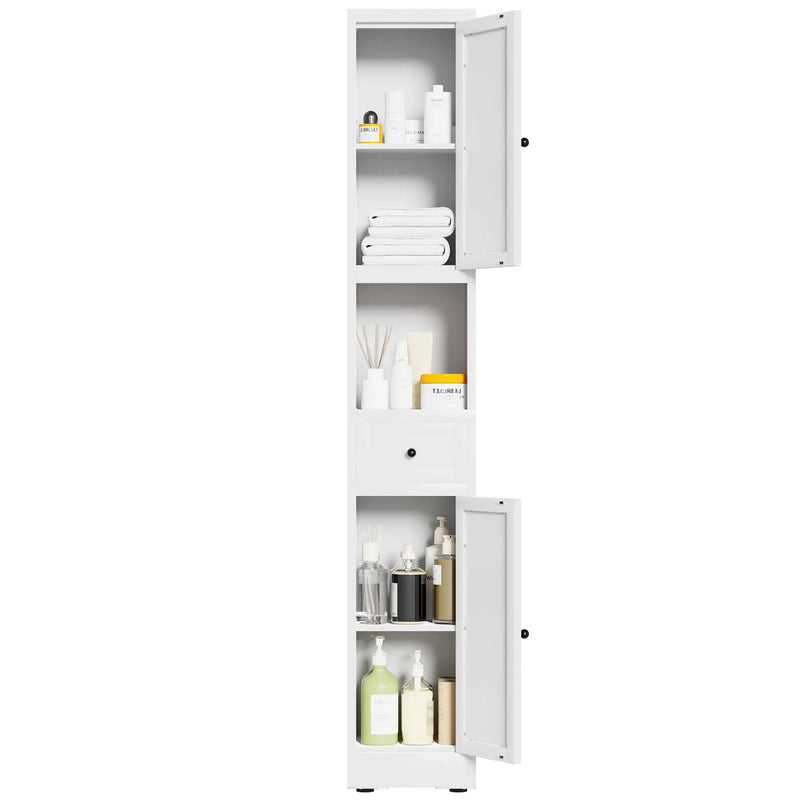 Tall Narrow Bathroom Cabinet With 5-Tier Storage, Adjustable Shelves, Freestanding - White by HouseOfZazla