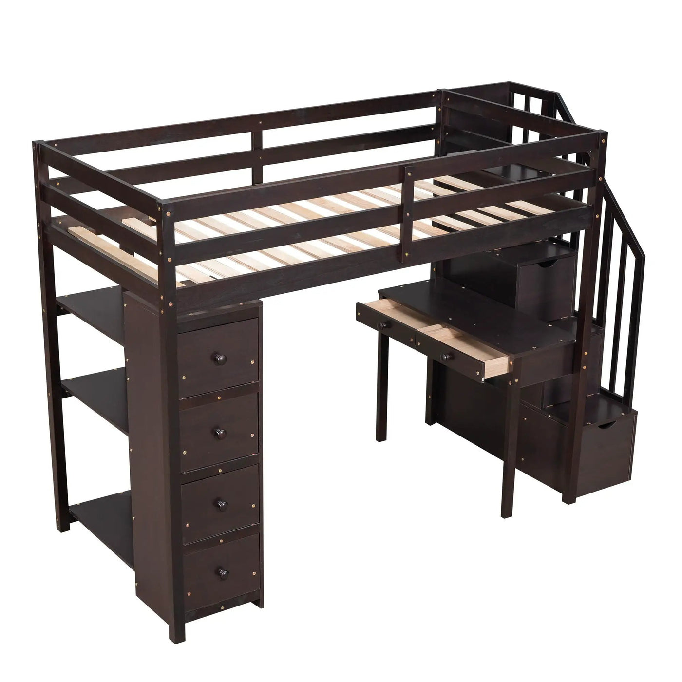 Loft Bed With Storage Drawers, Desk And Stairs With Shelves by Unique Piece Furniture
