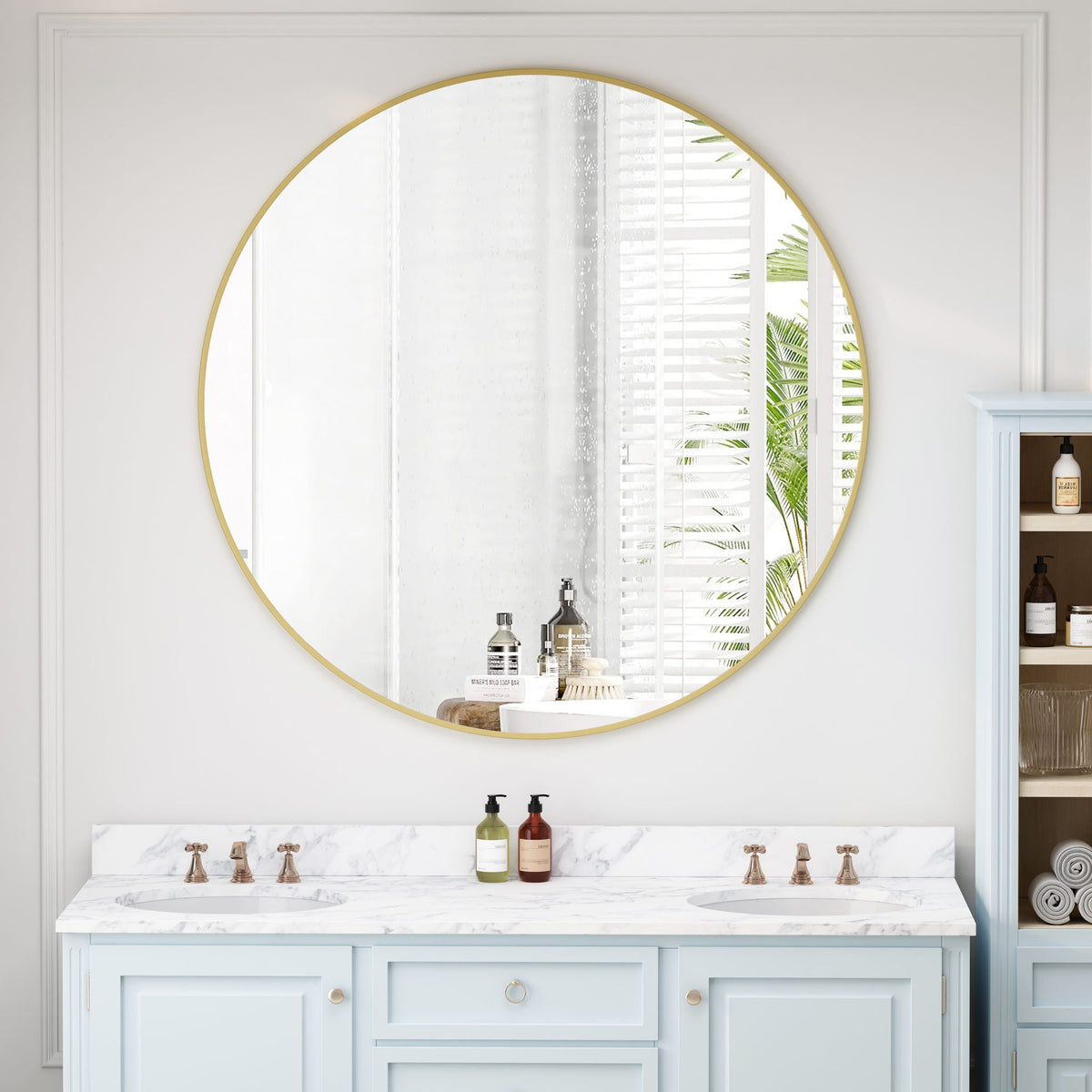 Metal Framed Circular Wall Mirror with Modern Design - Black or Gold, photo 15 of 40