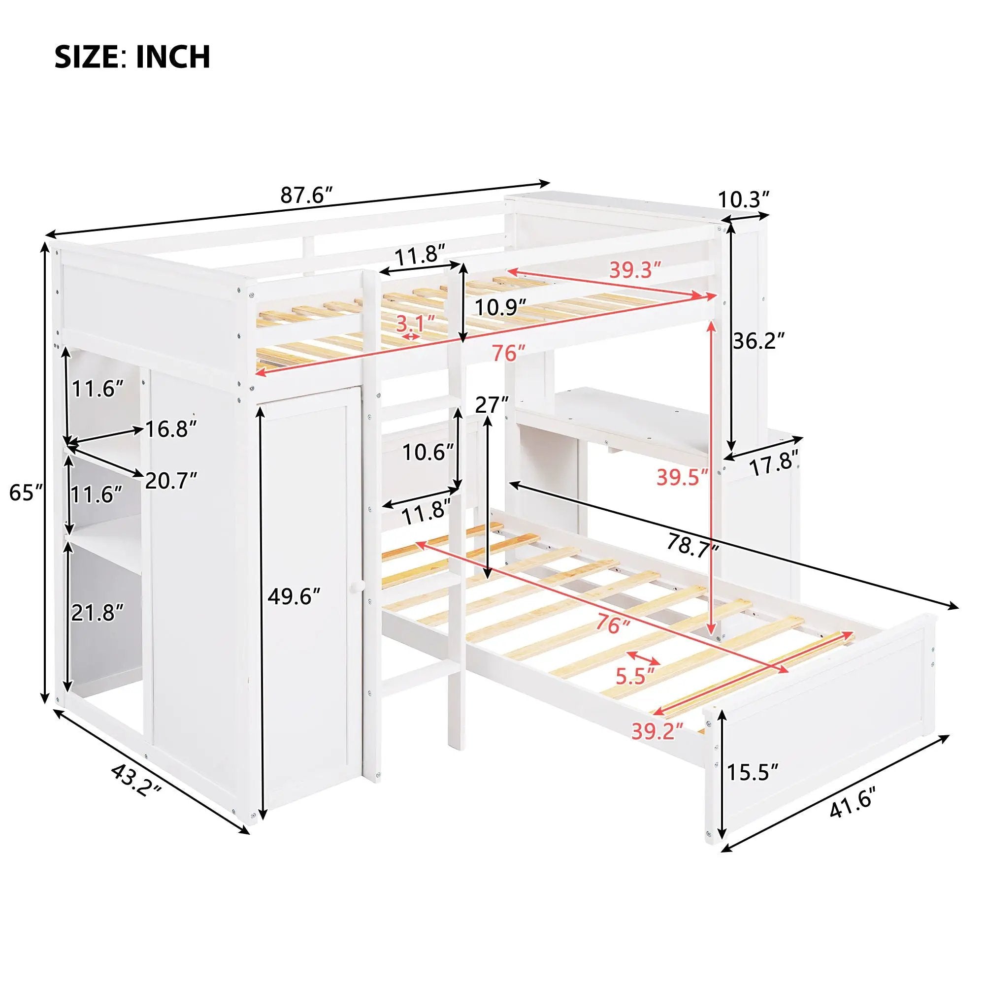 Loft Bed With A Stand Alone Bed, Shelves, Desk, And Wardrobe by HouseOfZazla