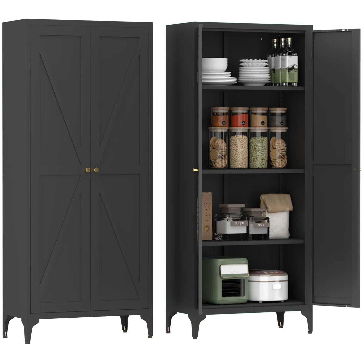Adjustable 2 Door Kitchen Pantry Cabinet With Striped Design by HouseOfZazla