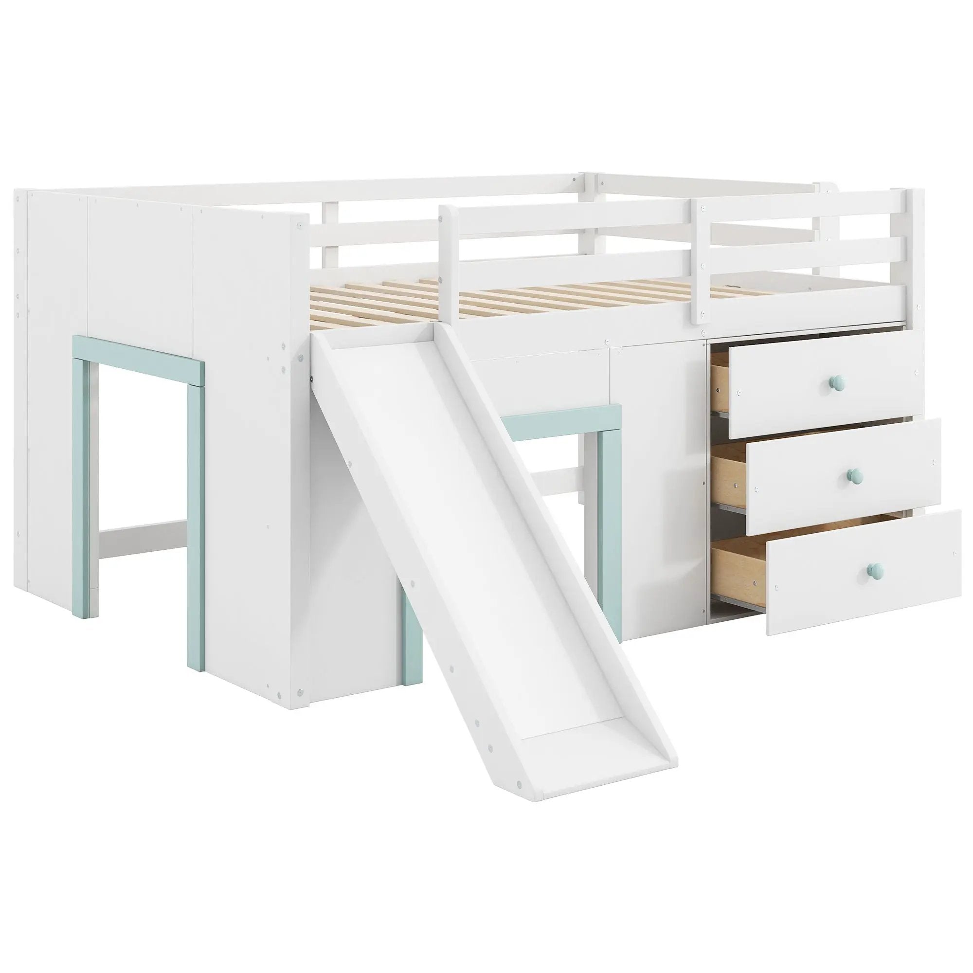 Modern Low Loft Bed With Slide, 3 Storage Drawers, And 2 Doors by Unique Piece Furniture