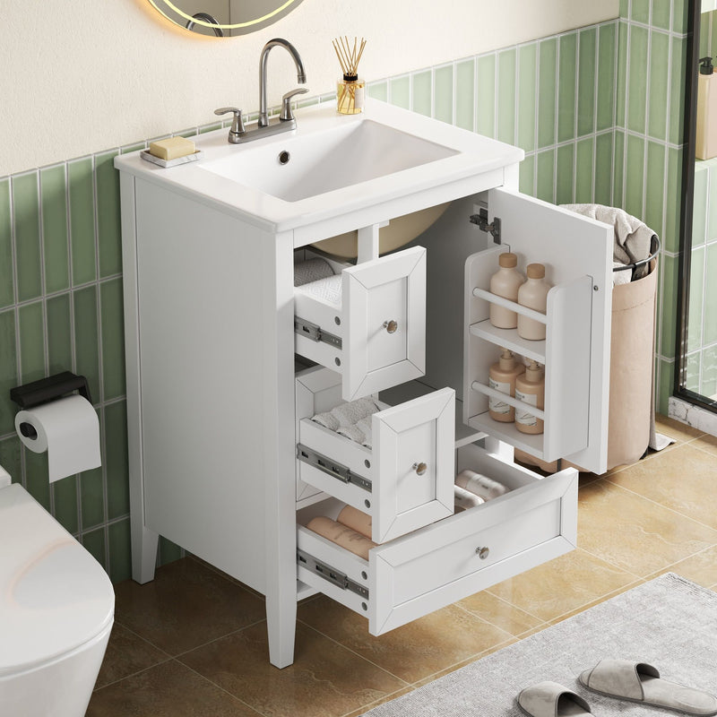 Modern Bathroom Vanity With Sink, Soft Close Drawers & Door, Storage Rack by HouseOfZazla