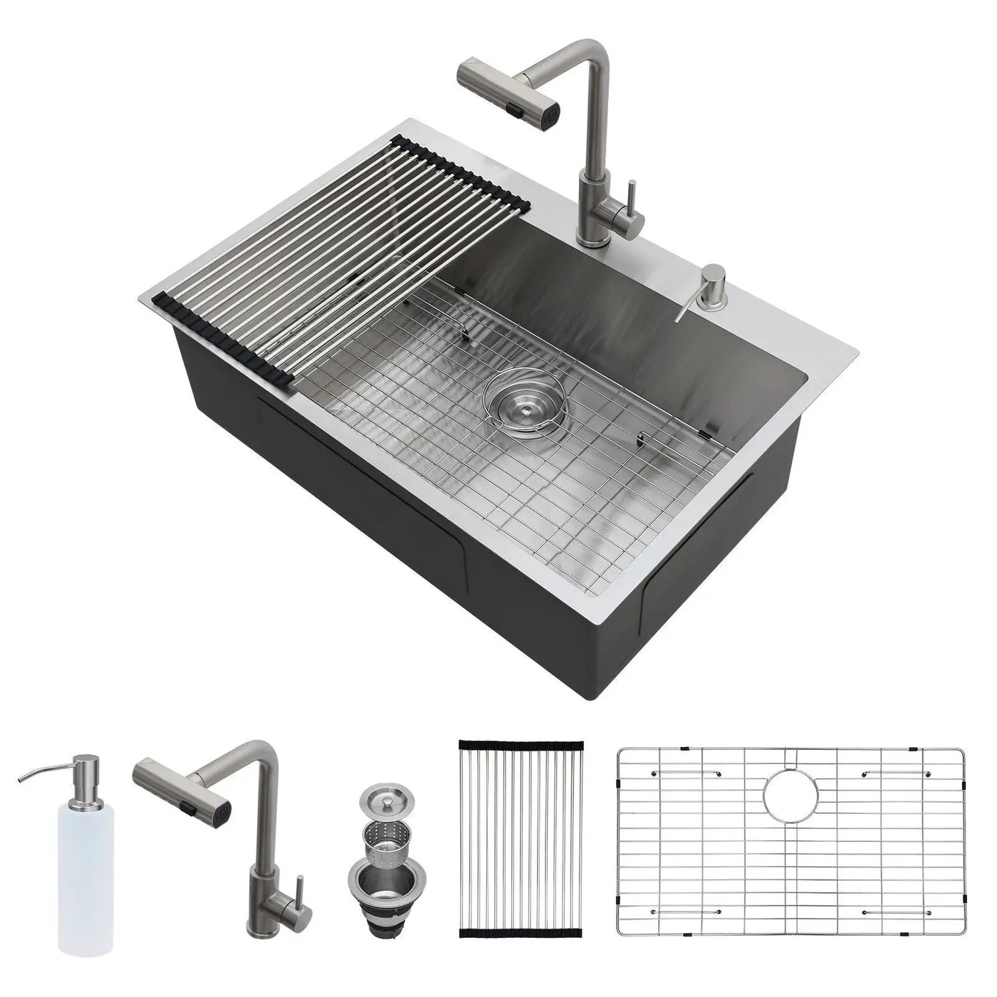 Drop In Kitchen Sink With Pull Down Faucet And Soap Dispenser by HouseOfZazla