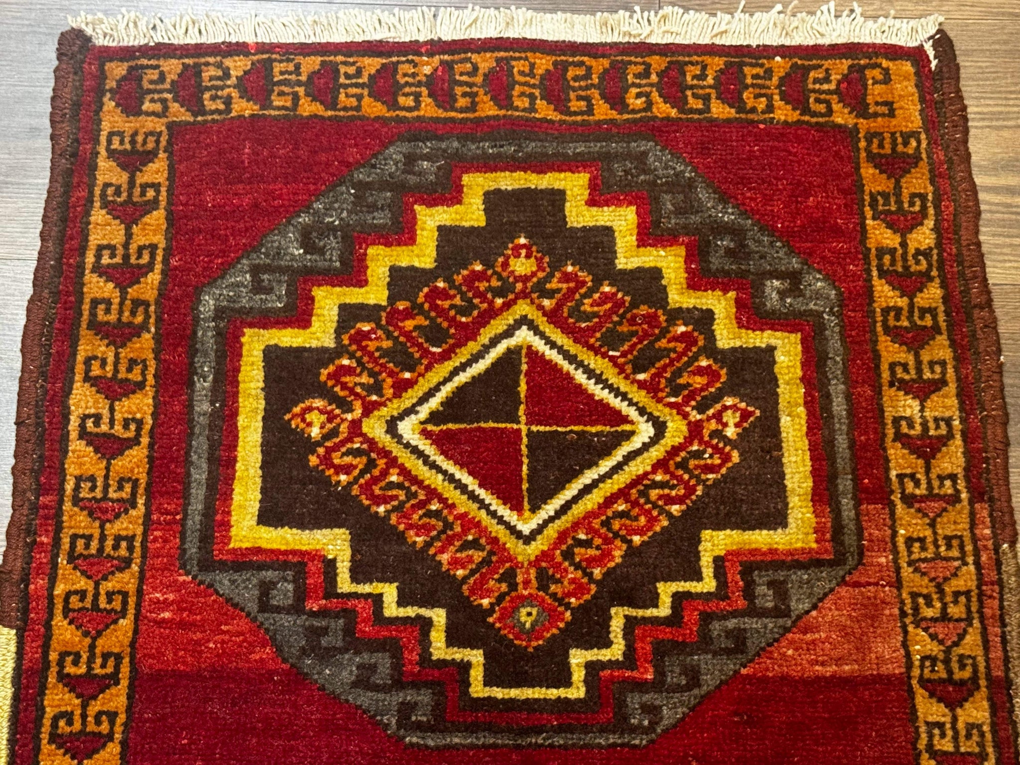 Small Antique Turkish Yastik Rug 2x3, Double Medallions, Geometric, Red, Wool by Jewel Rugs
