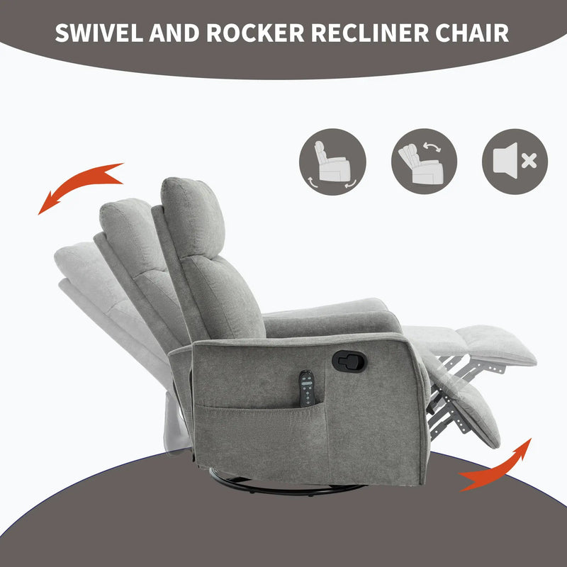 Heat Massage Manual Recliner Chair with Rocker and Swivel by HouseOfZazla