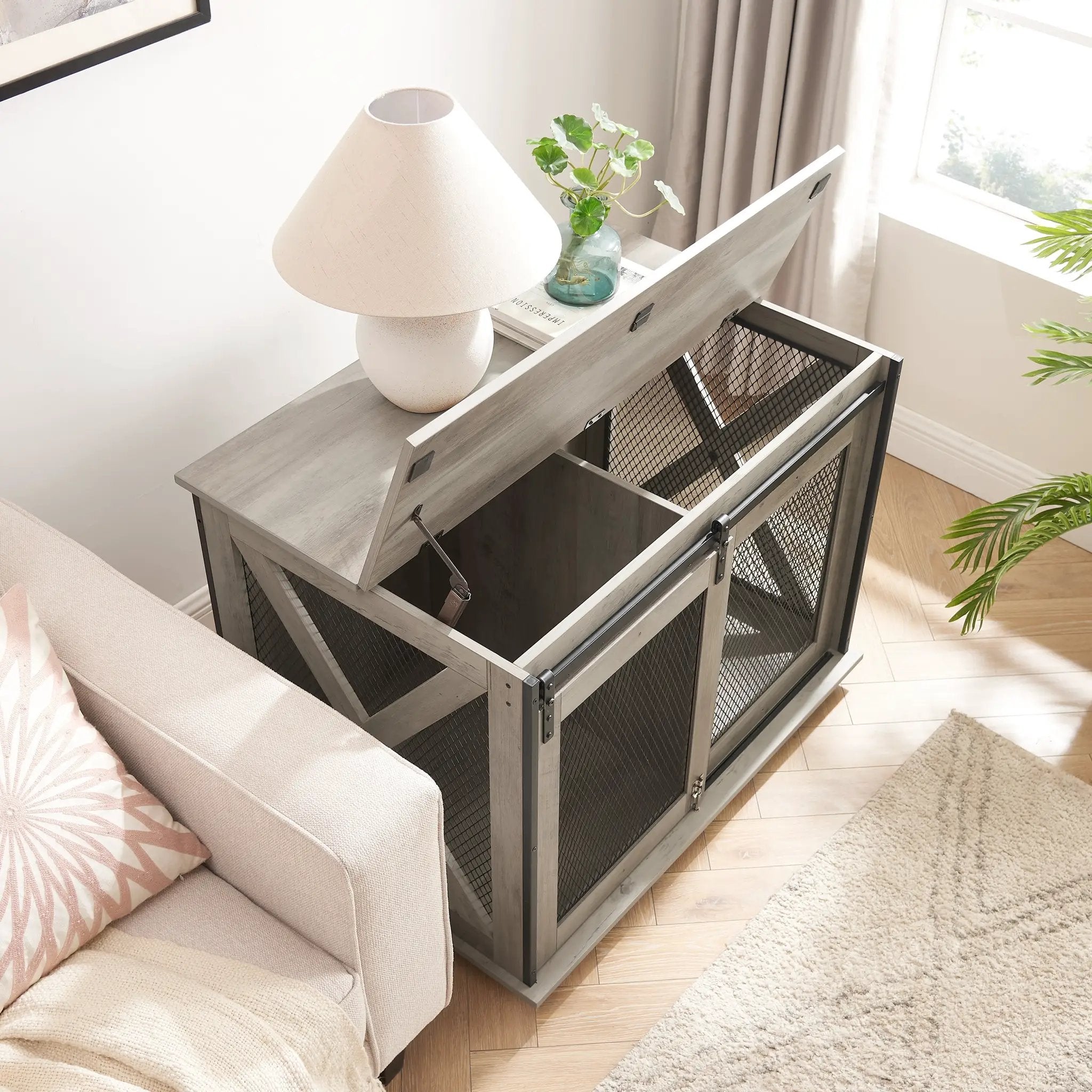 Farmhouse Dog Cage Crate Furniture with Sliding Barn Door by HouseOfZazla