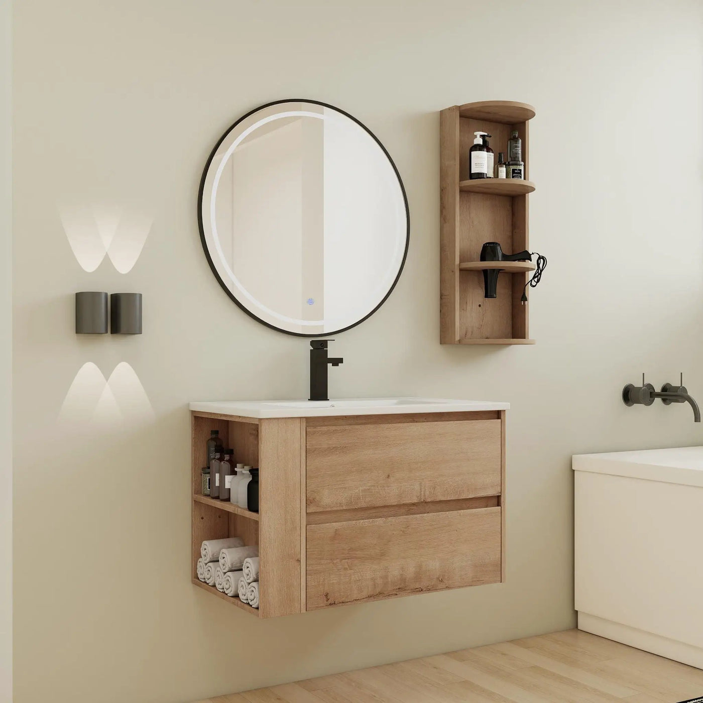 Modern Wall Mounted Bathroom Vanity With Ceramic Sink And Storage Rack, 2 Soft Close Drawers by Unique Piece Furniture