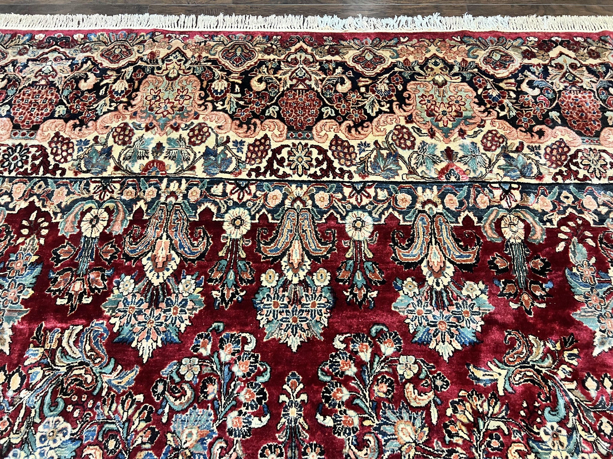 Persian Sarouk Rug 12x17, Wool Hand Knotted Antique Carpet, Dark Red, Traditional Floral Oriental Rug, 12 x 17 Extra Large Handmade Rug by Jewel Rugs