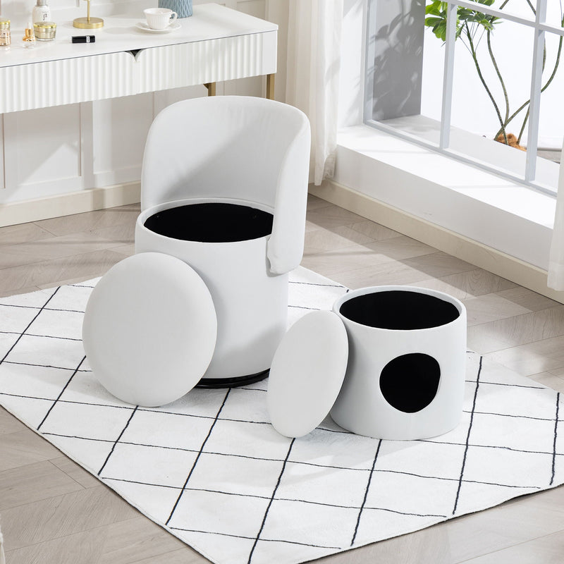 Barrel Chair With Built In Storage, 360° Swivel - Beige by HouseOfZazla