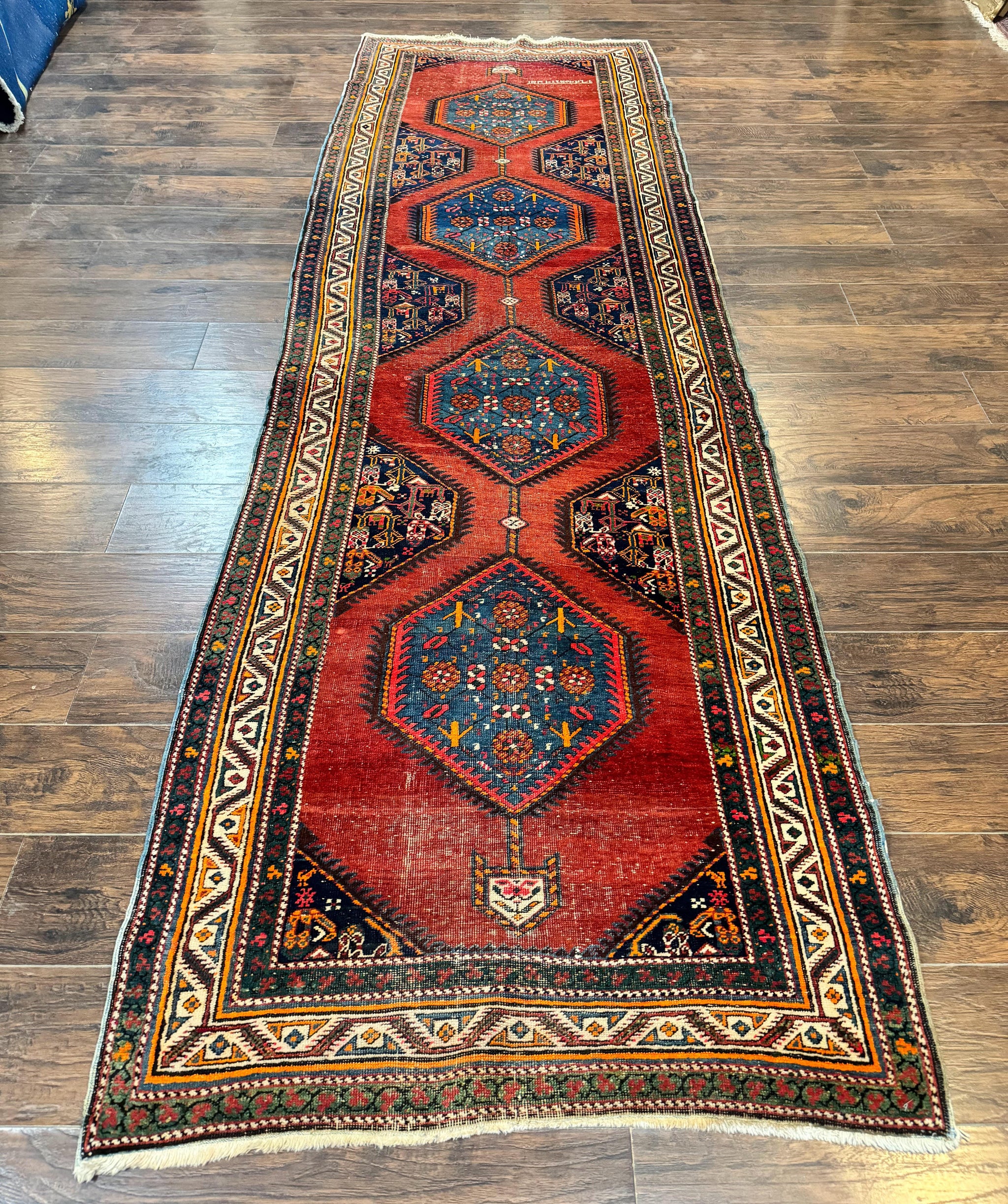 Antique Persian Sarab Runner Rug 3.9 x 12, Red, Handmade, Tribal Runner, Wool, Signed by Jewel Rugs