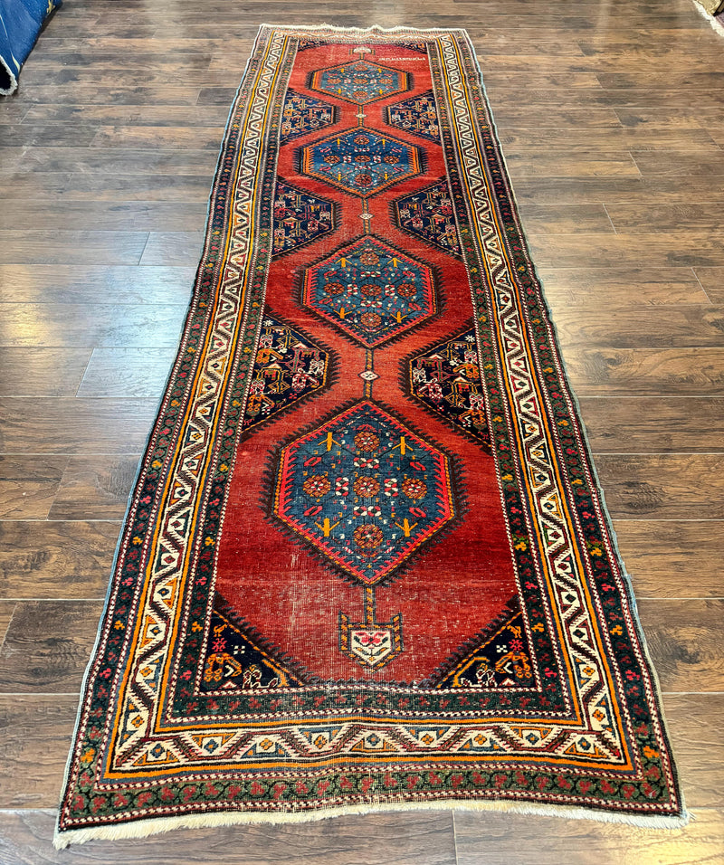 Antique Persian Sarab Runner Rug 3.9 x 12, Red, Handmade, Tribal Runner, Wool, Signed by Jewel Rugs