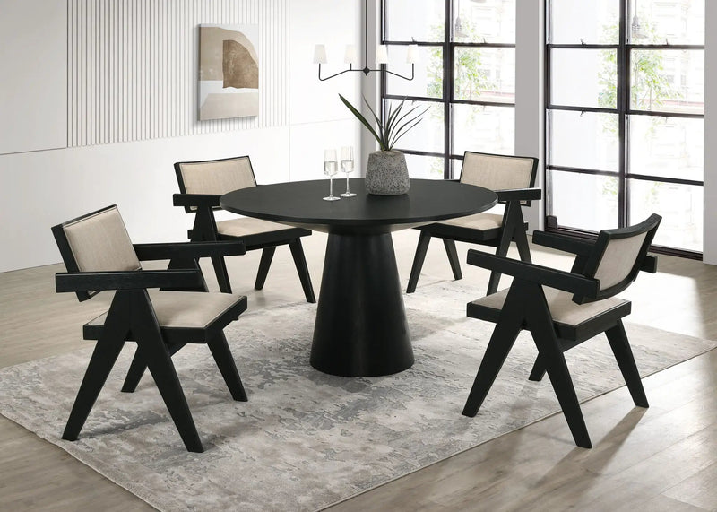 Jasper - 5 Piece Round Dining Set - Ebony Black by HouseOfZazla