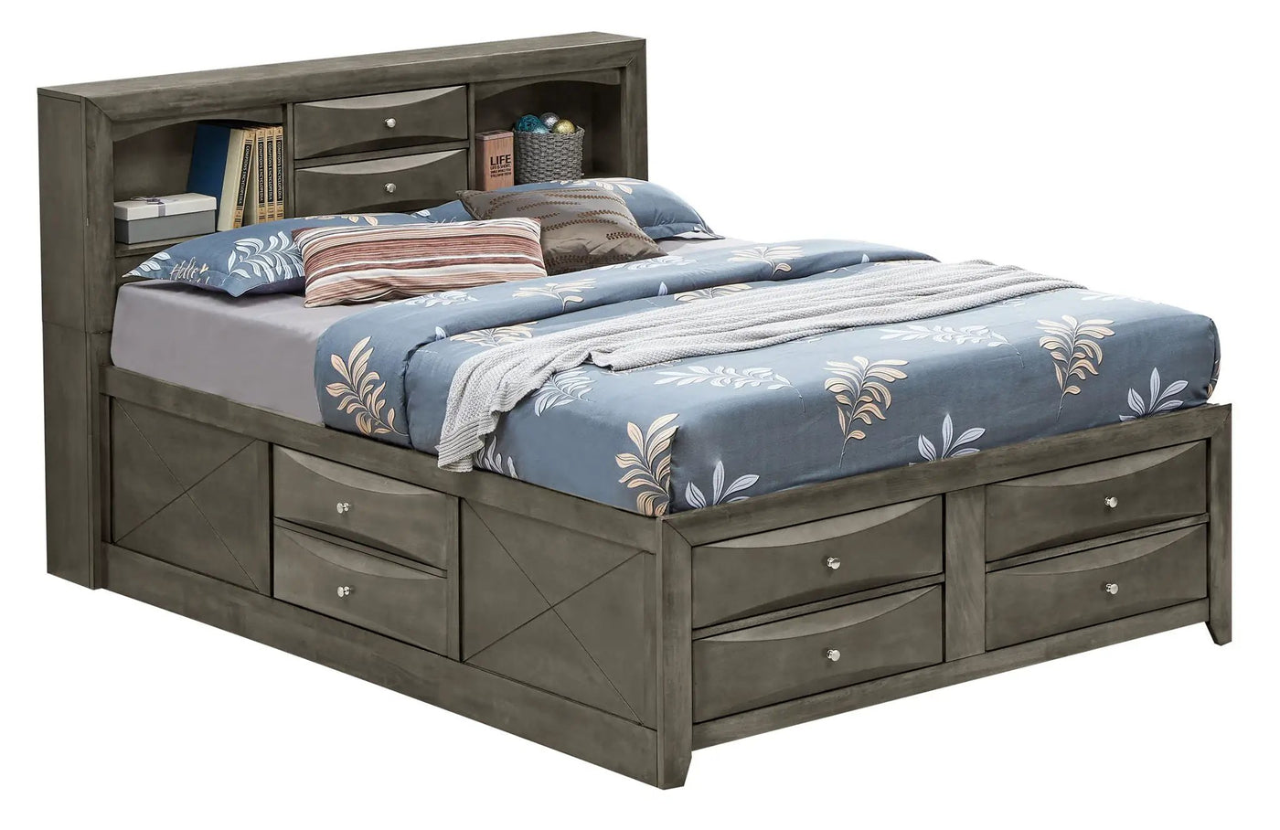 Modern Design Storage Bed With Bookcase Headboard by HouseOfZazla