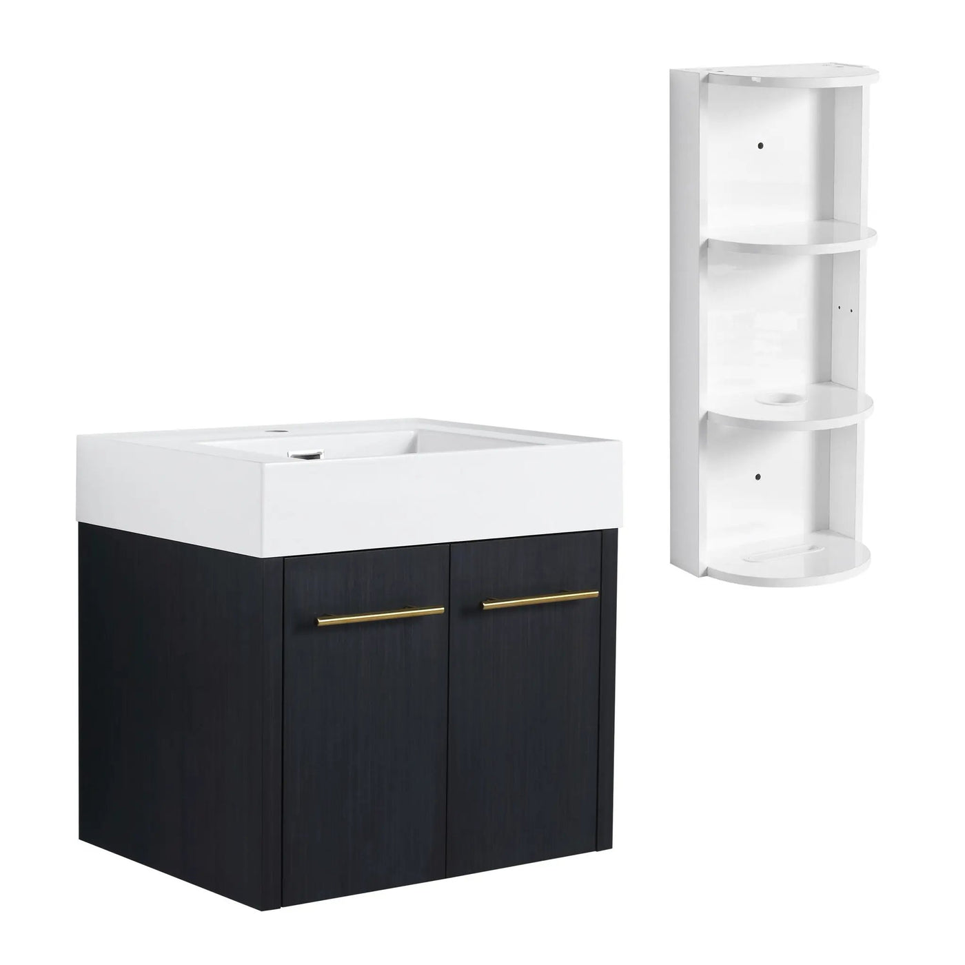 Modern Wall Mounted Bathroom Vanity With Resin Sink and Storage Rack by HouseOfZazla