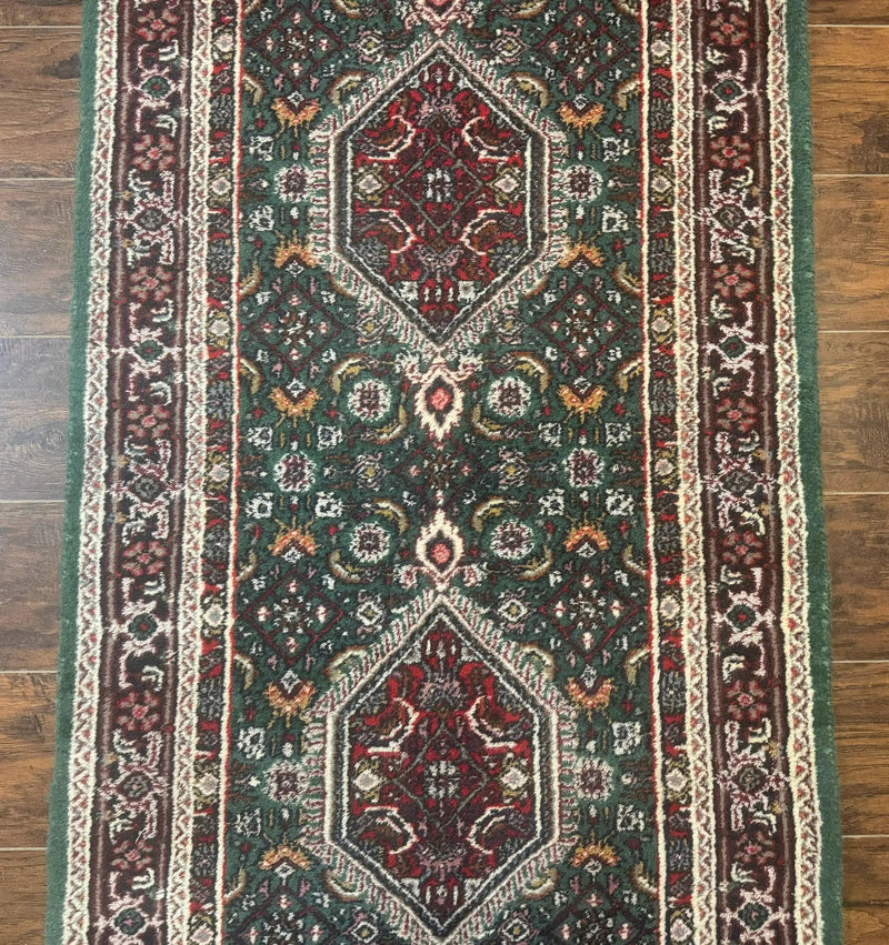 Green Indo Persian Bidjar Runner Rug 3x10, Green and Red by Jewel Rugs