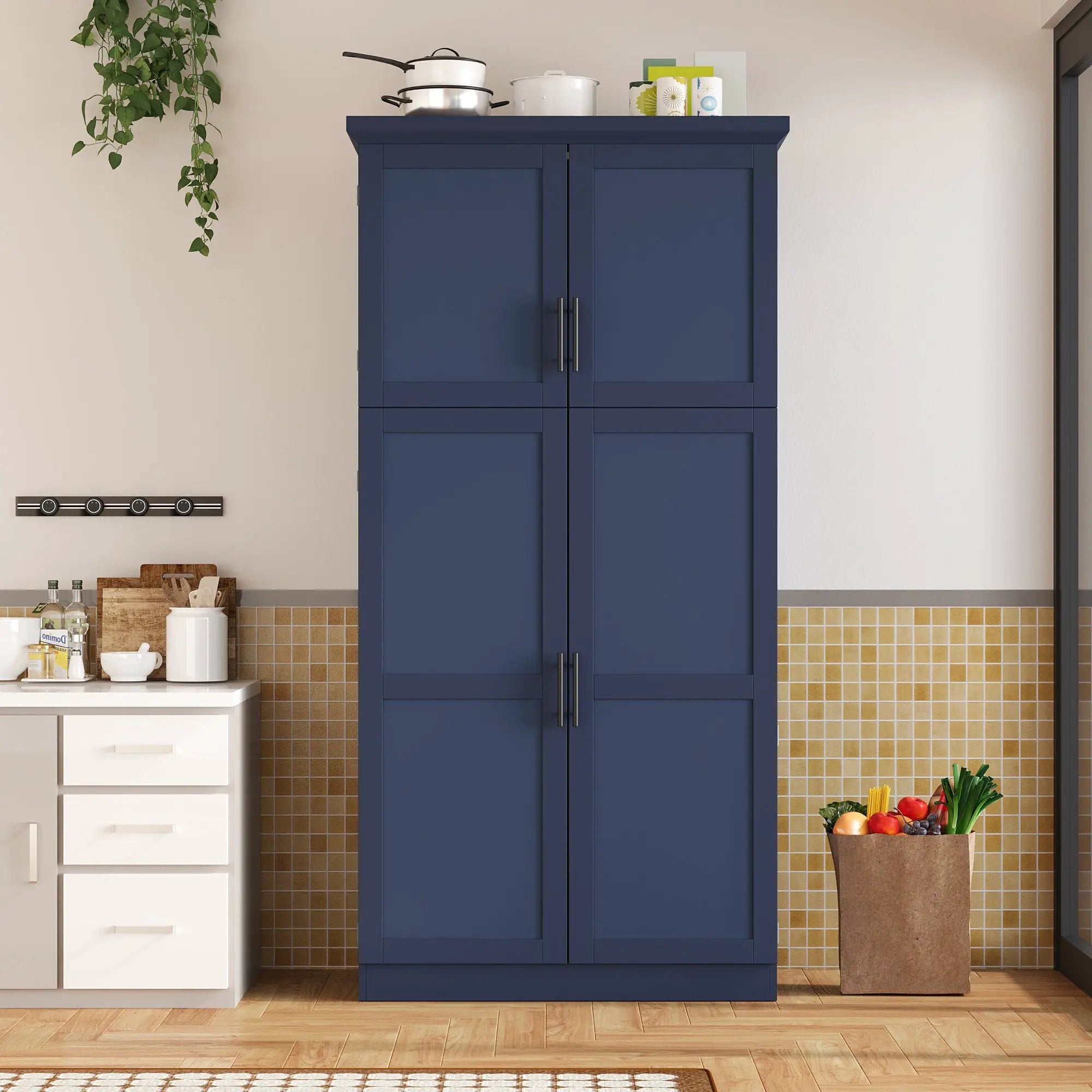 TOPMAX Freestanding Kitchen Pantry Cabinet with 4 Doors and Pull-Out Trays by HouseOfZazla