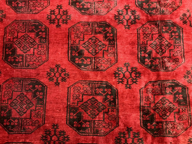 Afghan Turkoman Rug 9x10, Red Beshir Carpet, Tribal, Wool, Antique by Jewel Rugs