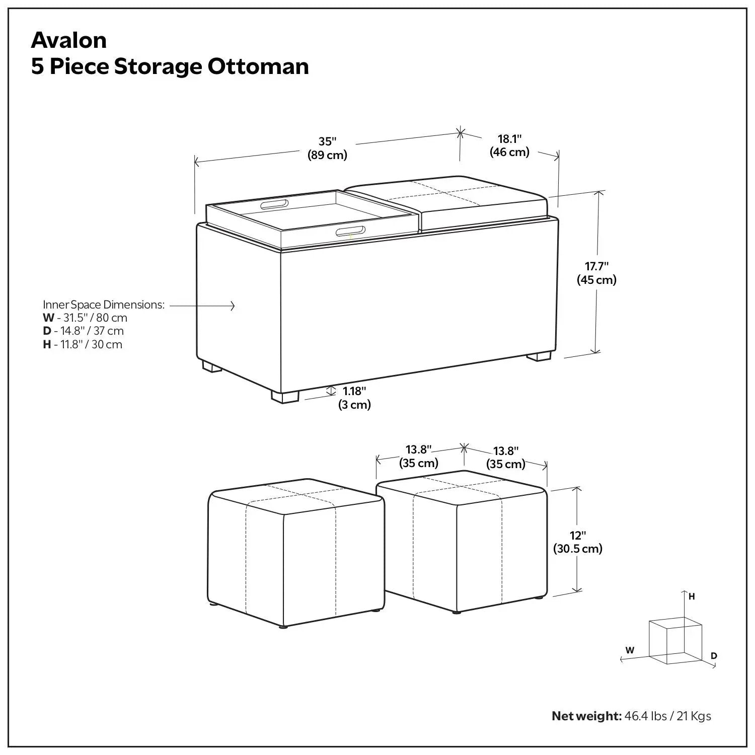 Avalon - 5 Piece Storage Ottoman, Contemporary by Unique Piece Furniture