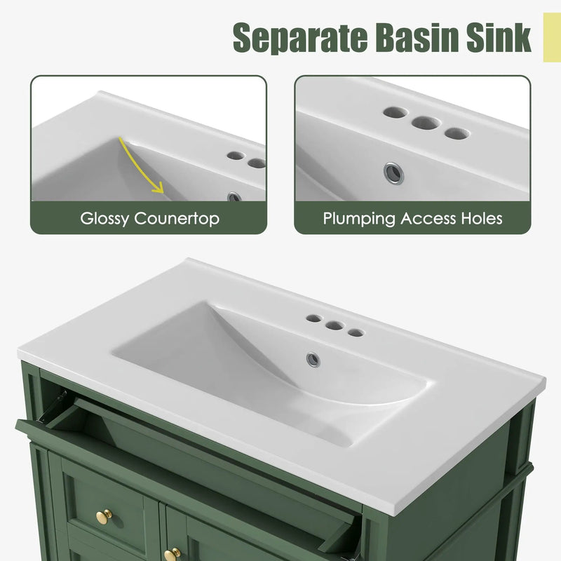 Bathroom Vanity With Top Sink, Storage Cabinet With 2 Drawers, Tip Out Drawer by Unique Piece Furniture
