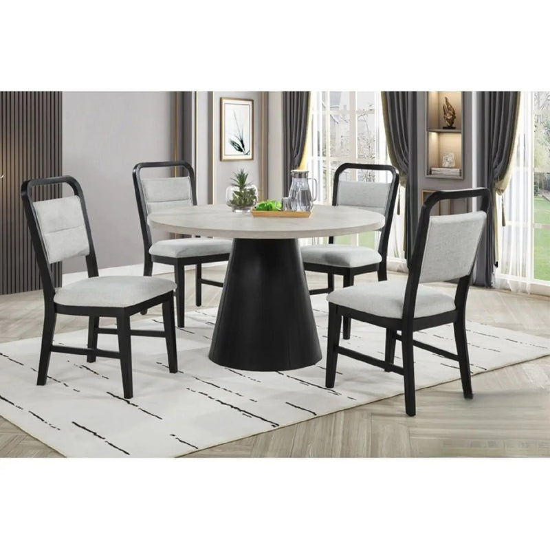 Dining Set With Round Table And 4 Upholstered Chairs - Black / Gray by HouseOfZazla