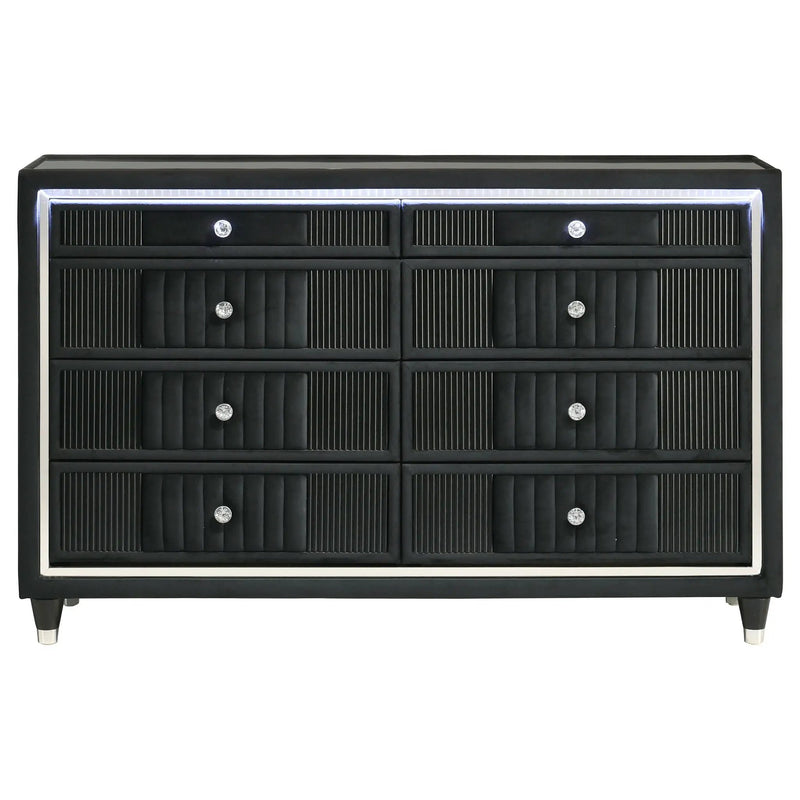 Ravenne 6-drawer Velvet Upholstered LED Dresser Cabinet Black by Unique Piece Furniture