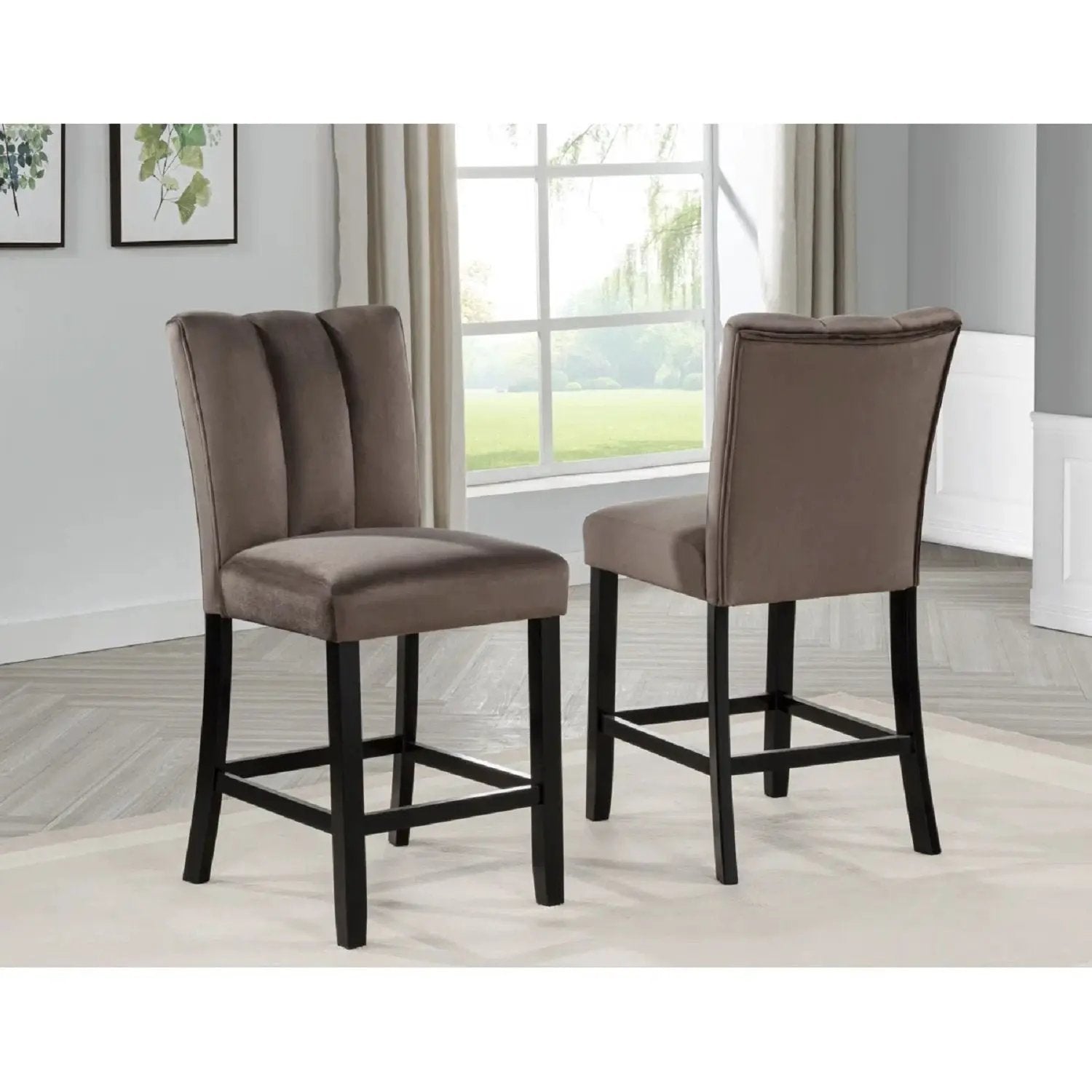 Upholstered Counter Height Chair For Dining Room (Set of 2) - Black / Brown by HouseOfZazla