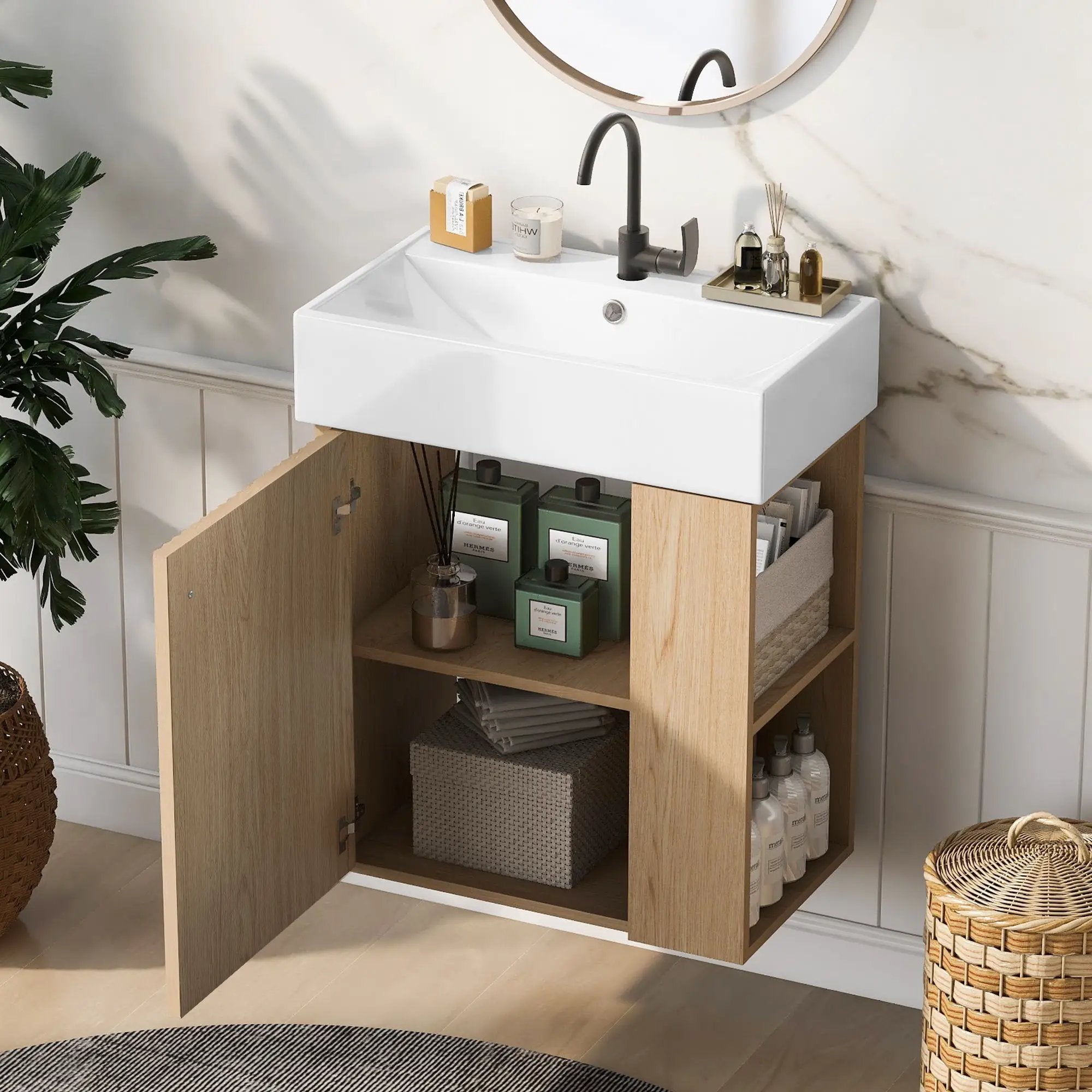 Modern Floating Bathroom Vanity With Ceramic Basin Perfect For Small Bathrooms by HouseOfZazla