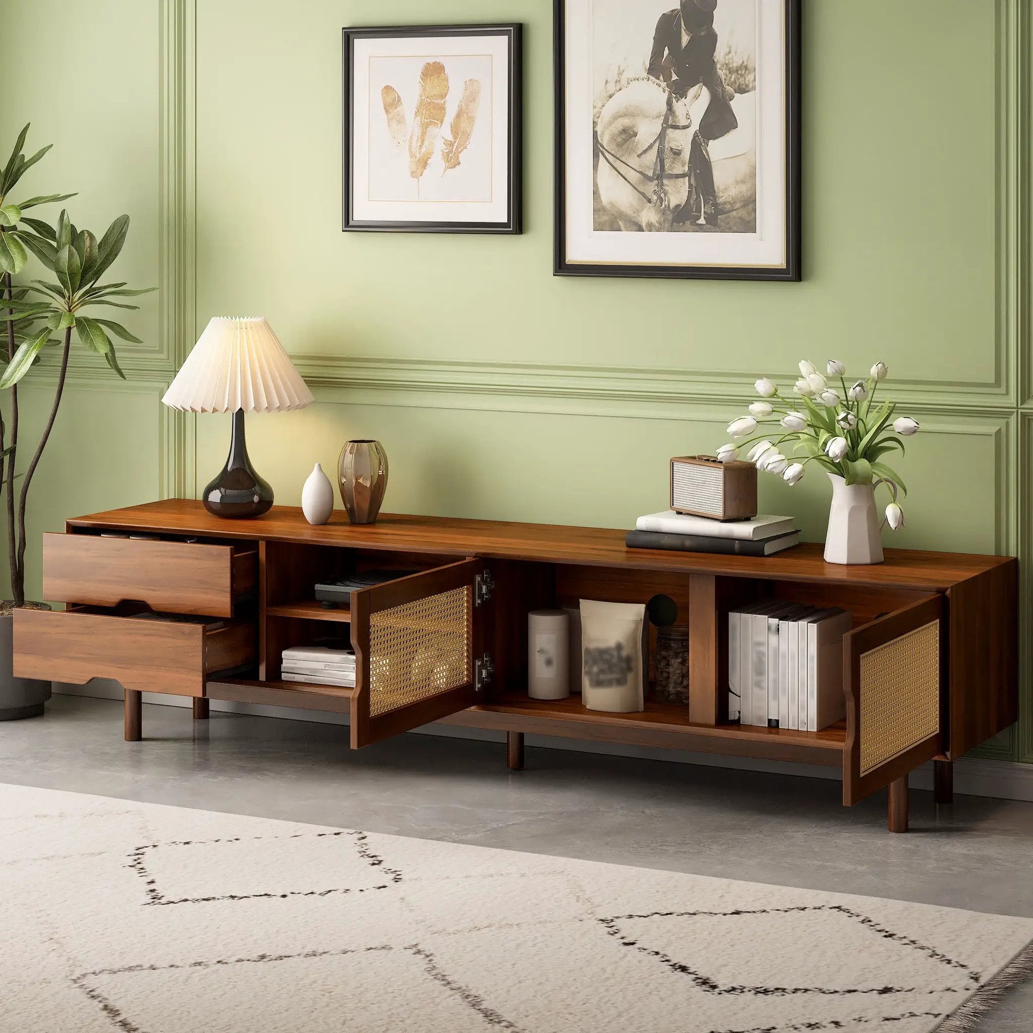 TV Stand For TVs Up To 85", Media Console With 2 Drawers - Walnut by Unique Piece Furniture