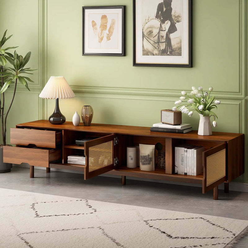 TV Stand For TVs Up To 85", Media Console With 2 Drawers - Walnut by HouseOfZazla