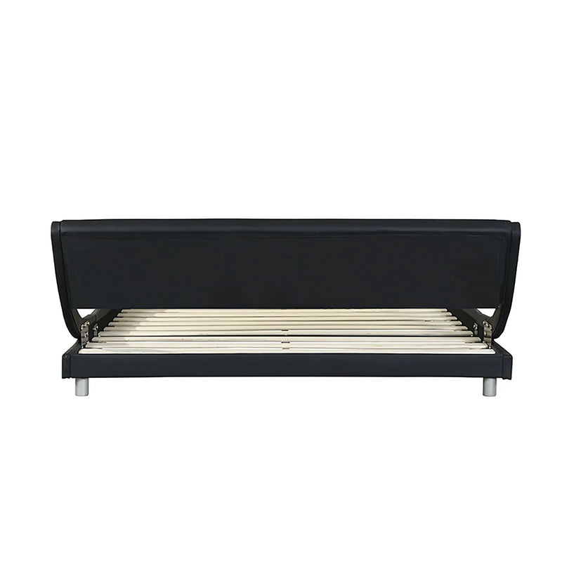Queen Size Upholstered Platform Bed Frame With LED Lighting, Curve Design, Slat Support, No Box Spring Needed - Black by HouseOfZazla