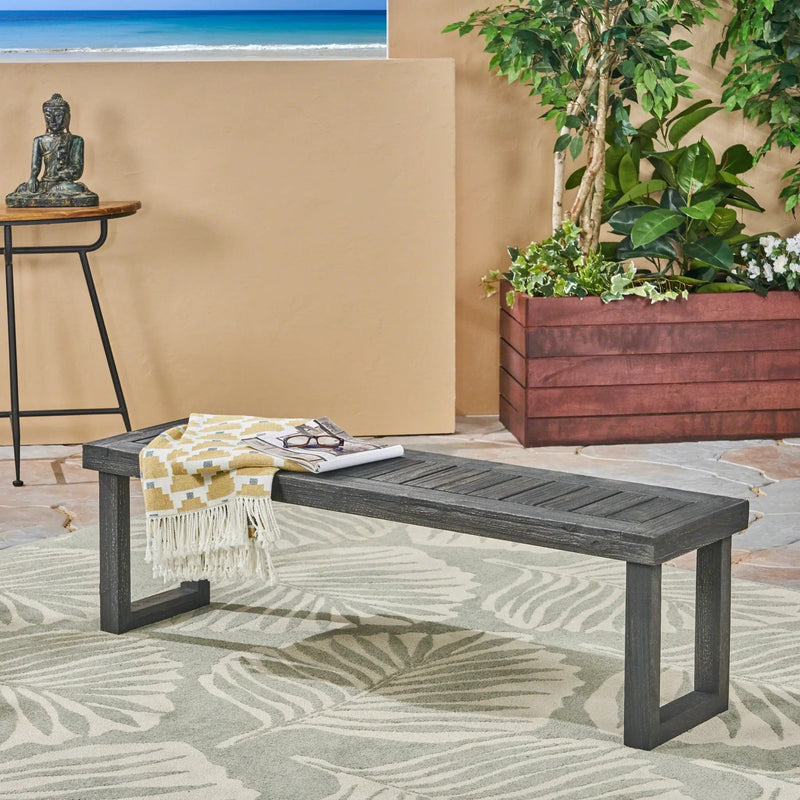 Realm - Outdoor Bench With Slat Panel Top And Base - Dark Gray by HouseOfZazla