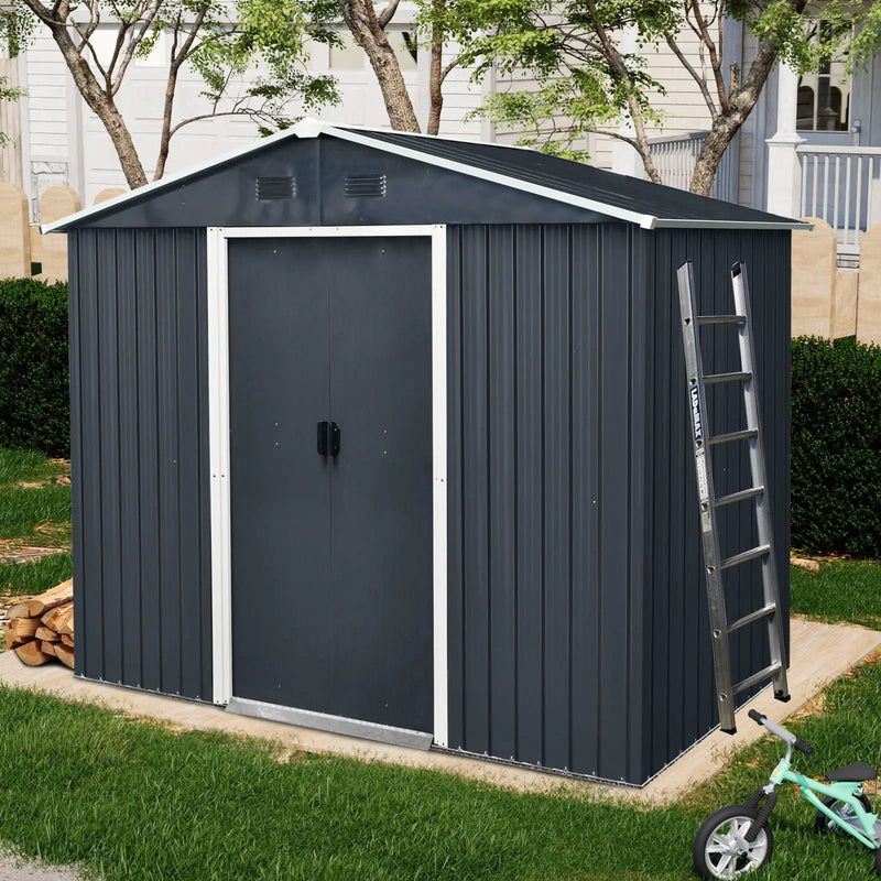 Outdoor Metal Storage Shed With Sliding Door And Foundation For Backyard, Patio, Lawn by HouseOfZazla
