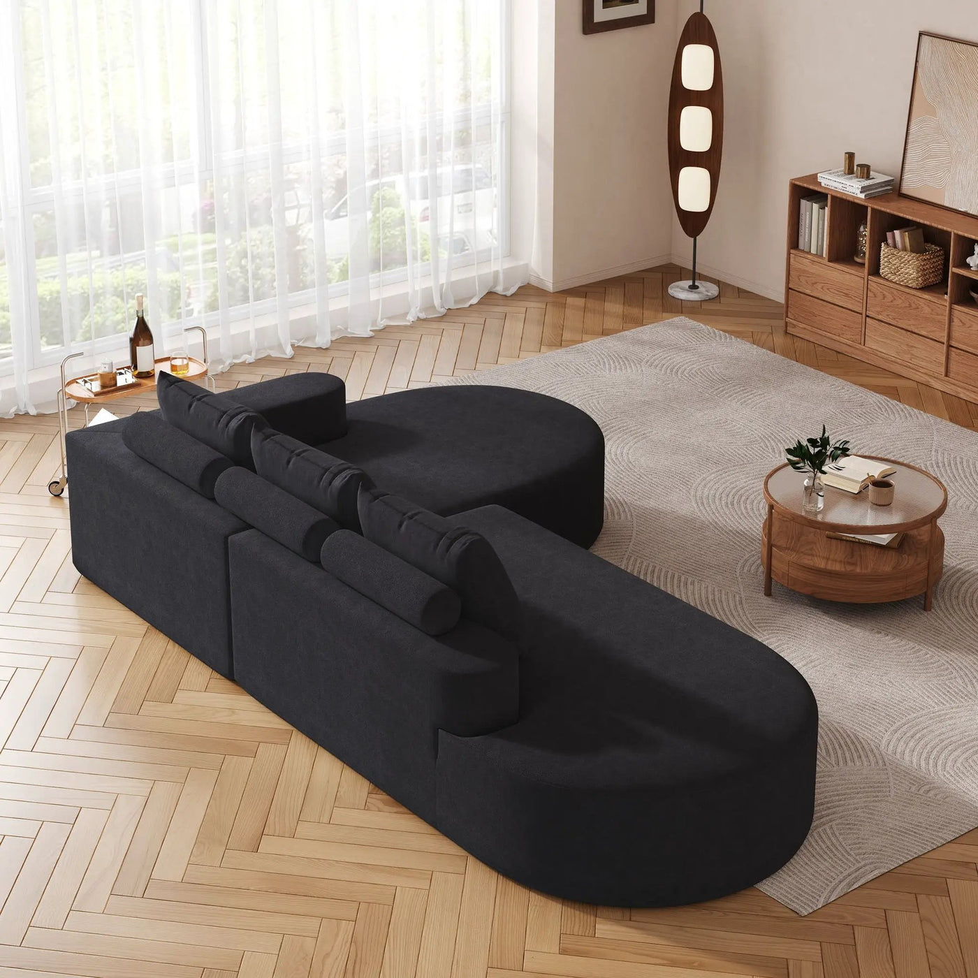 Modern Curved Sofa, L-Shaped Modular Sectional Set With 3 Pillows by HouseOfZazla