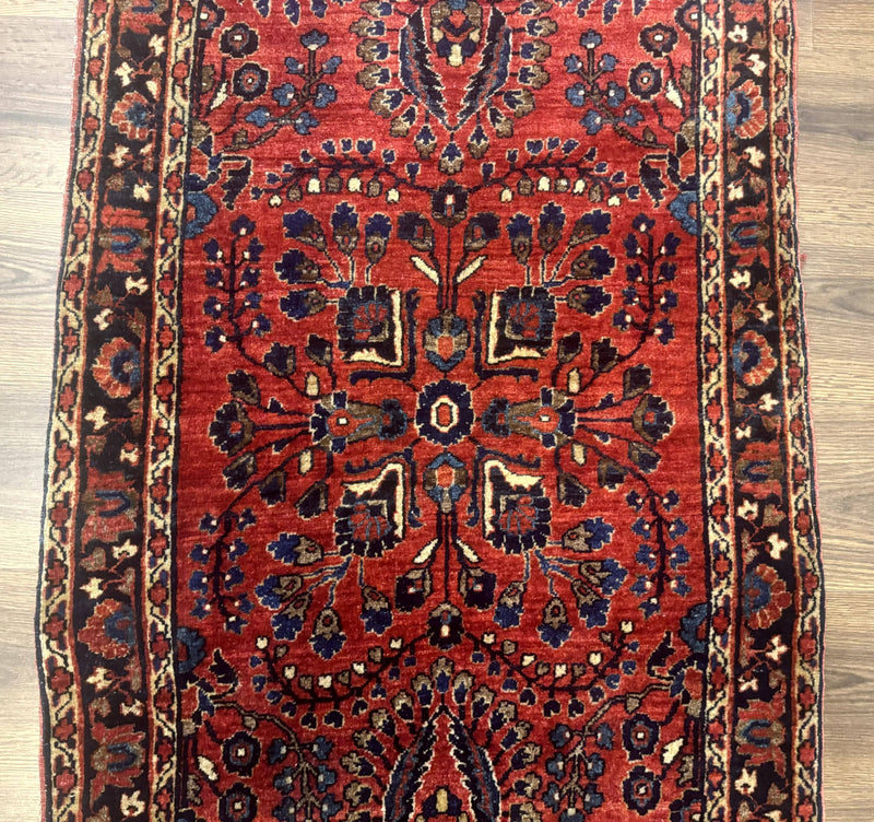 Small Red Persian Sarouk Rug 2.7 x 4.9, Floral, Antique by Jewel Rugs