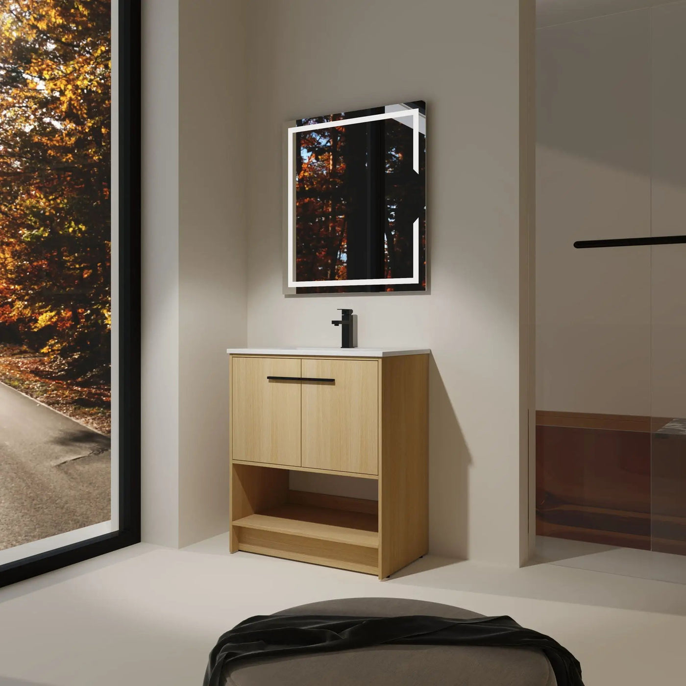 Modern Bathroom Vanity With Ceramic Sink, Freestanding Cabinet, Soft Closing Doors by HouseOfZazla